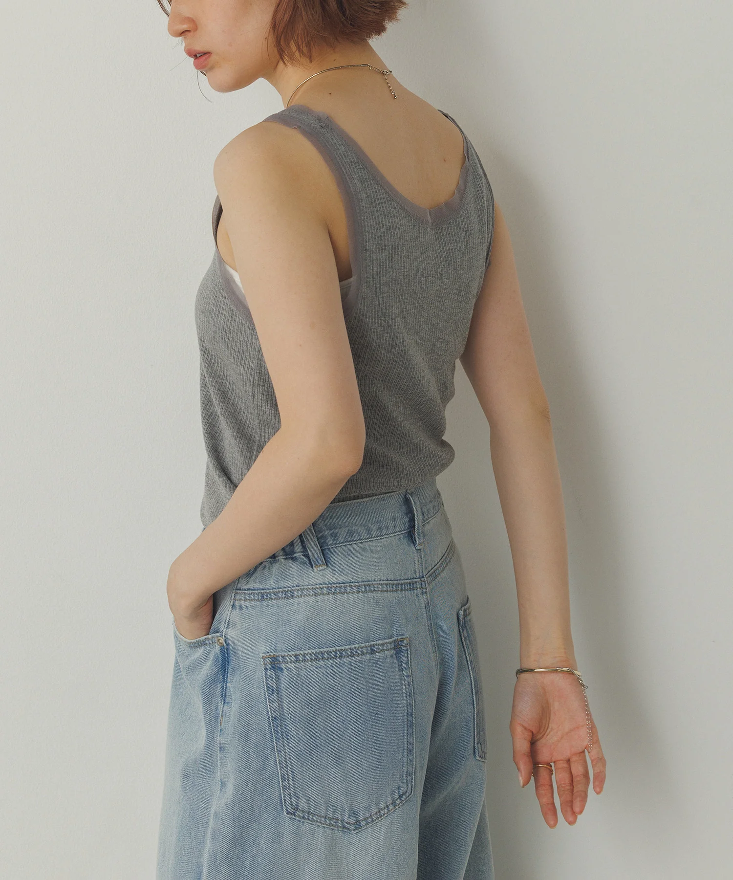 前後2WAY リブチュールタンクトップ