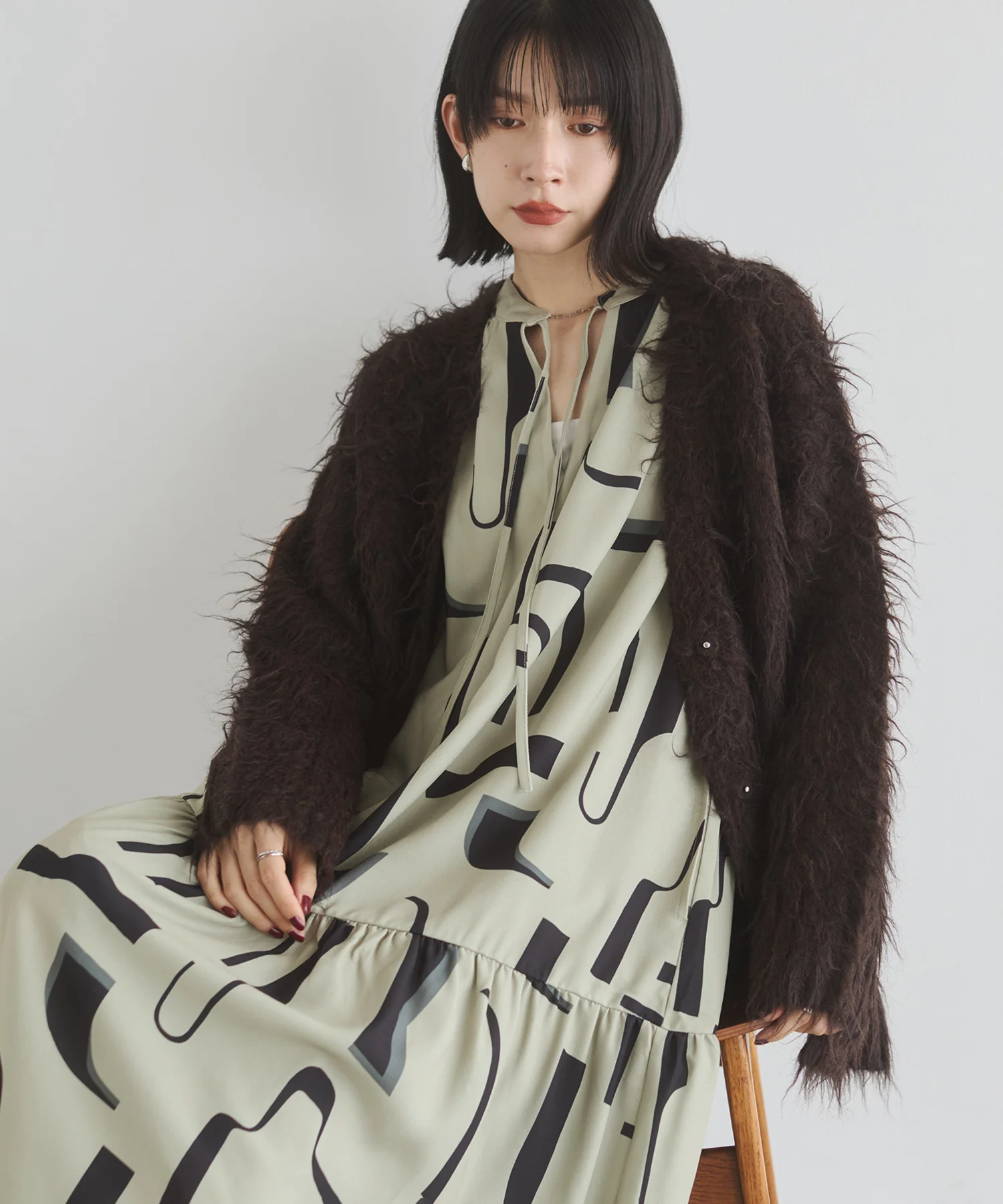 起毛シャギー ニットカーディガン