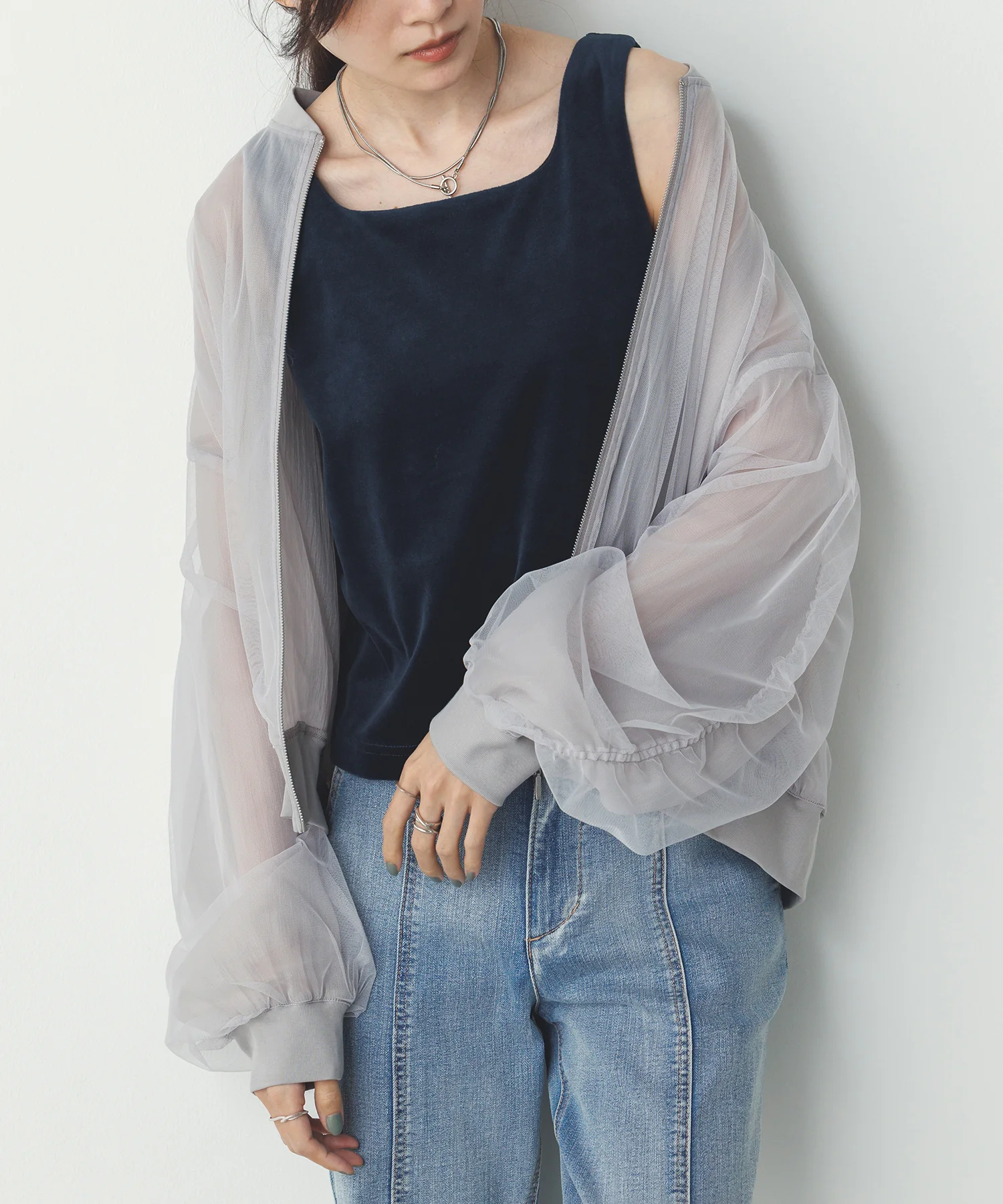 チュールシアー チェックブルゾン