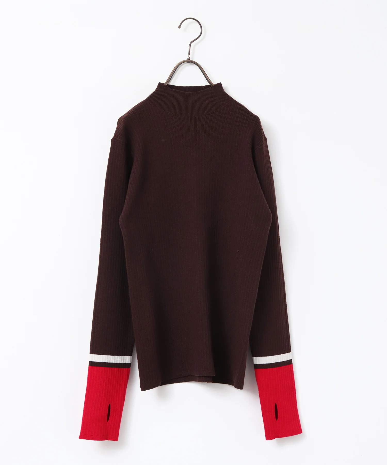 【静電気防止】やわもちヤーン 袖配色 ハイネックリブニット