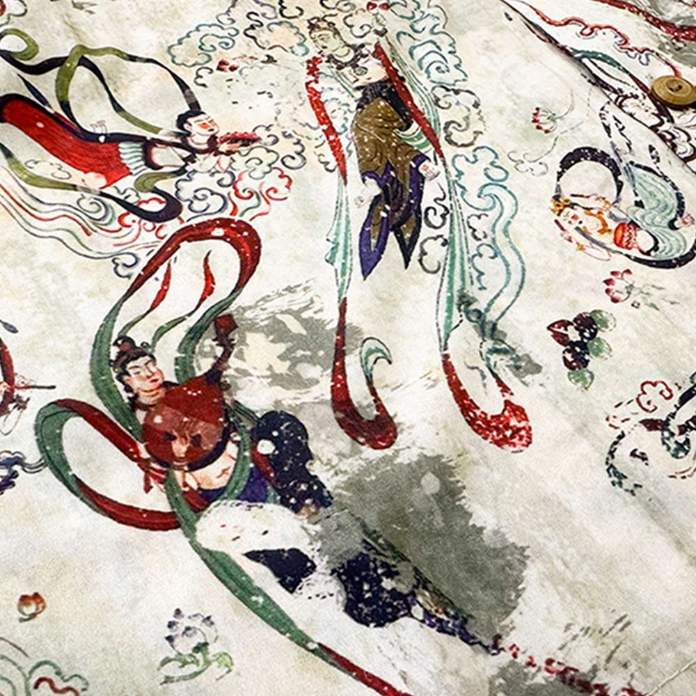 「敦煌飛天」柄リヨセル半袖アロハシャツ