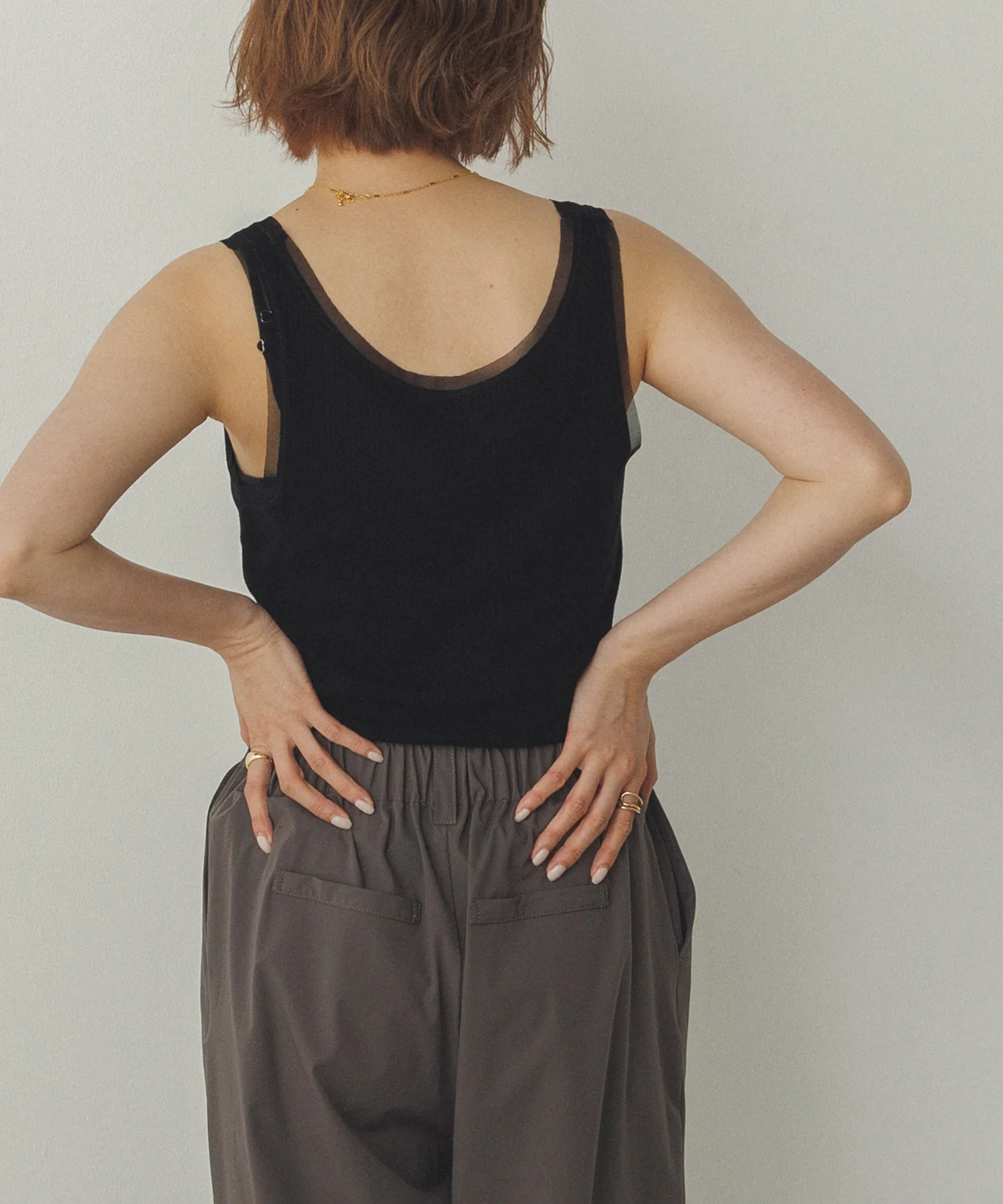 前後2WAY リブチュールタンクトップ