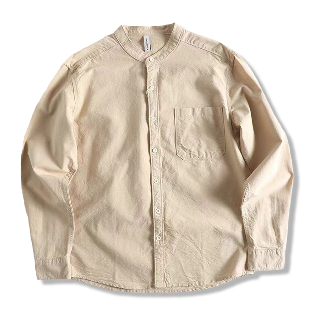 人気アイテム　3色展開コットンリネン混無地長袖シャツ