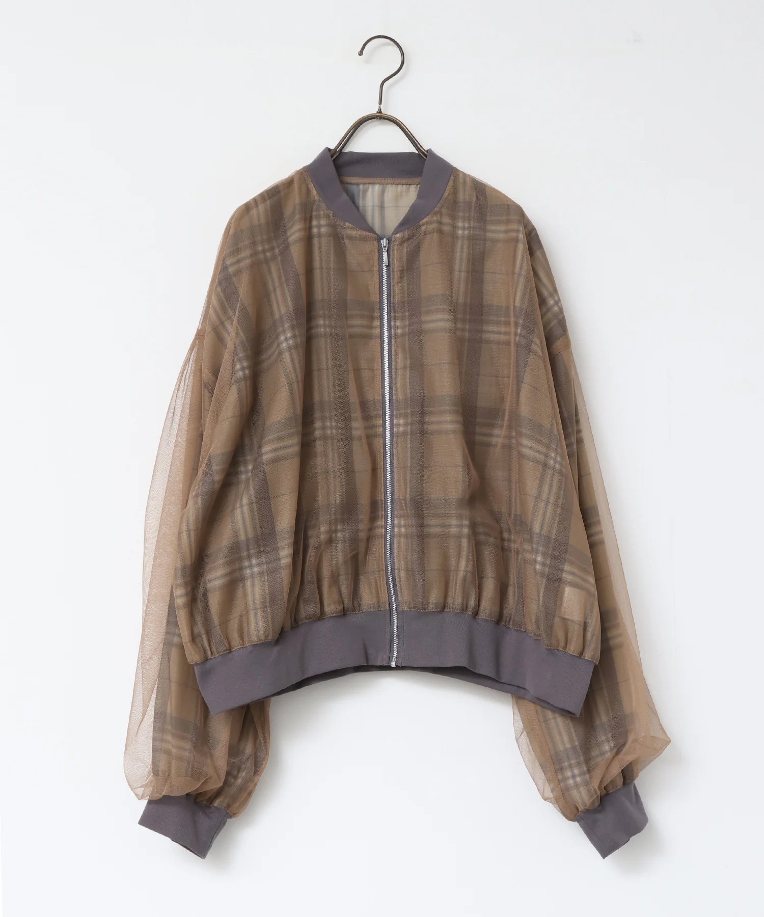 チュールシアー チェックブルゾン