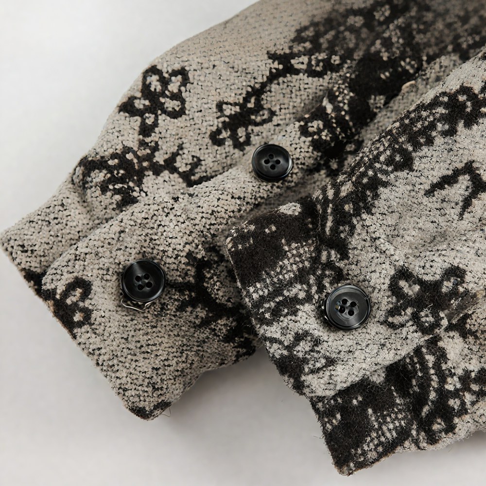 アメリカンレトロ　 ペイズリー柄モノクロ長袖シャツ