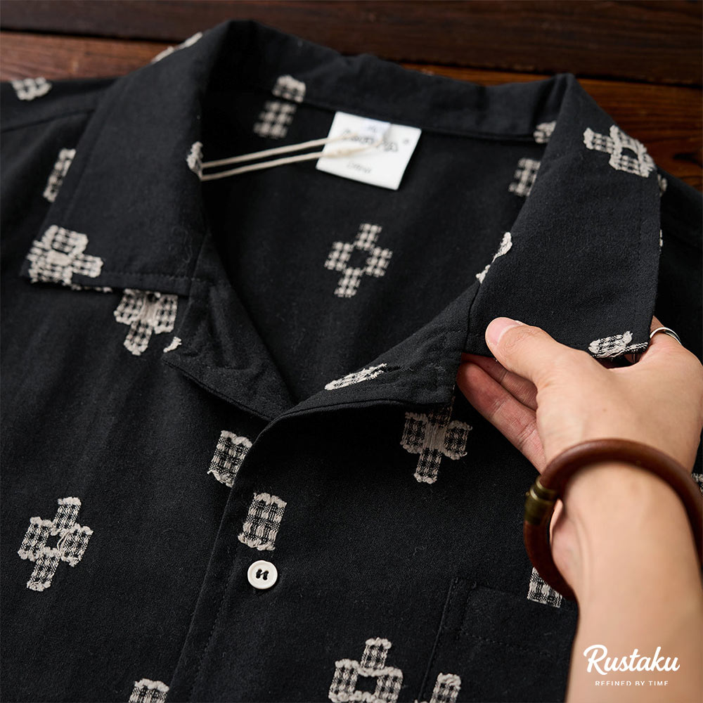 アメカジネイティブ柄刺繍ジャカード半袖シャツ