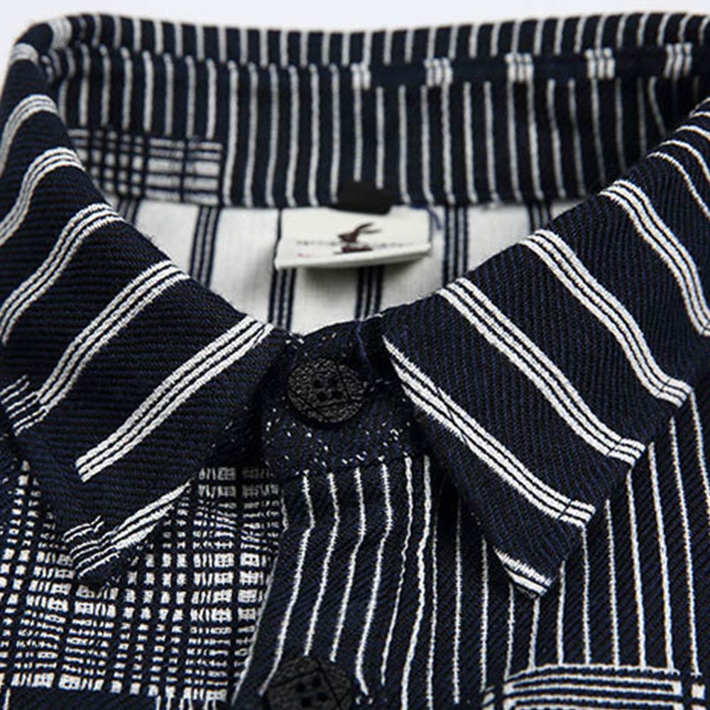 モノクロチェック切り替えプリント　 長袖シャツ