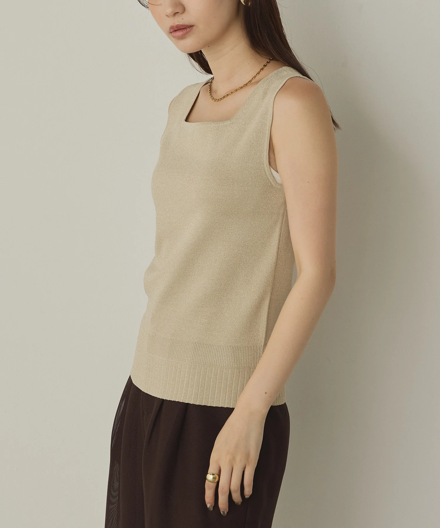 前後2WAY スクエアラメニット タンクトップ