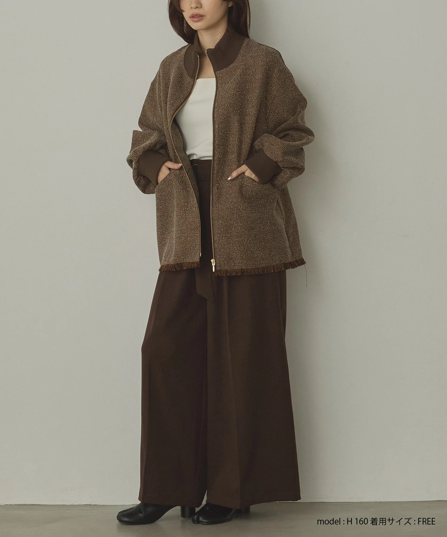 スタンドカラー ツィードブルゾン