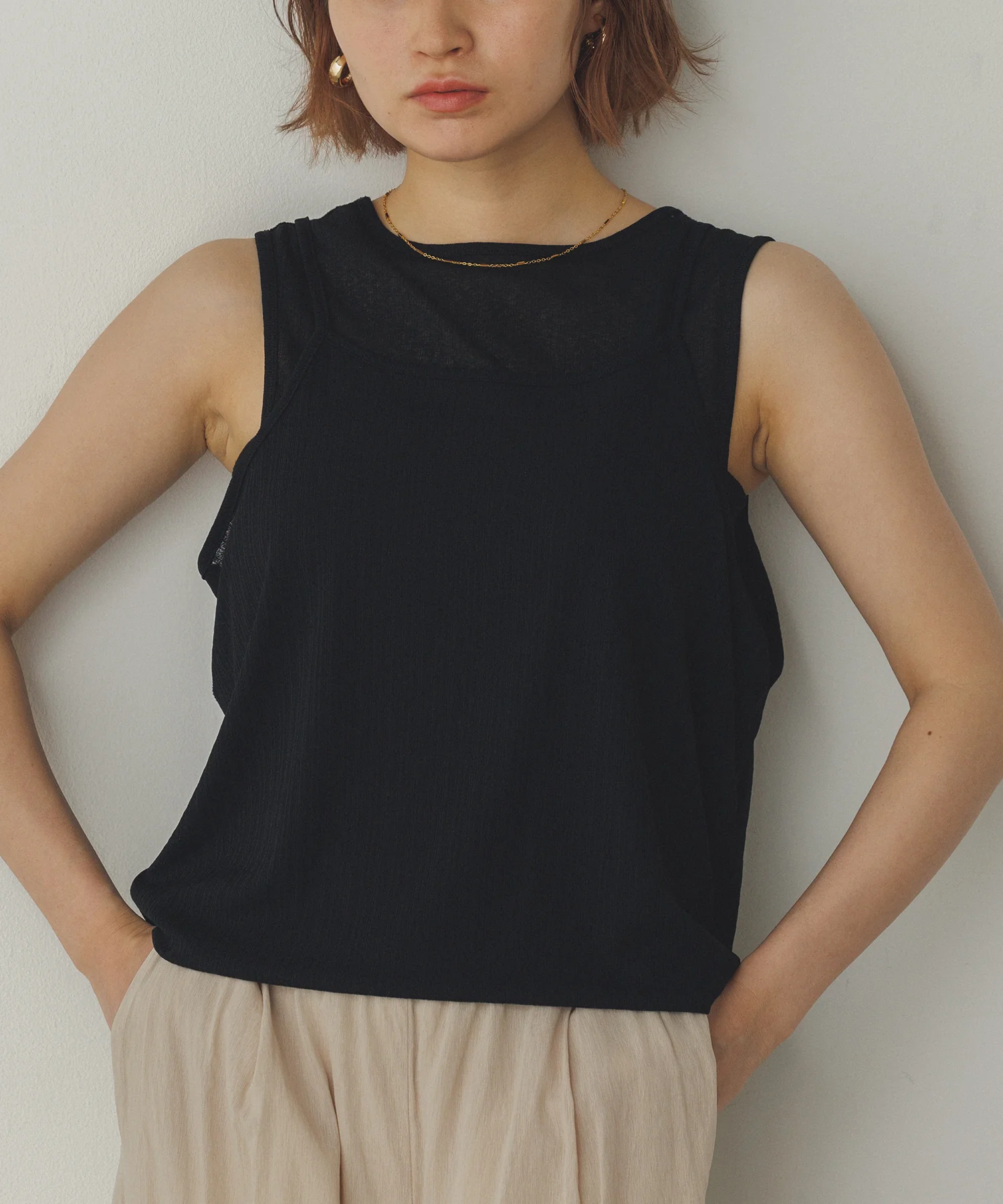 ランダムリブ シアータンクトップ