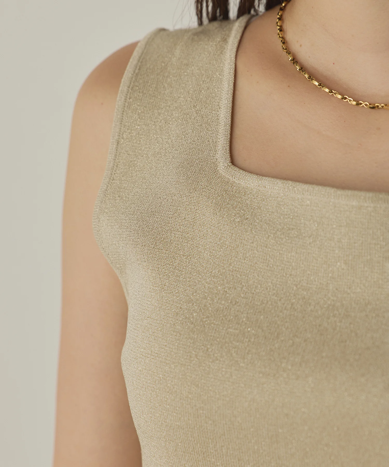 前後2WAY スクエアラメニット タンクトップ