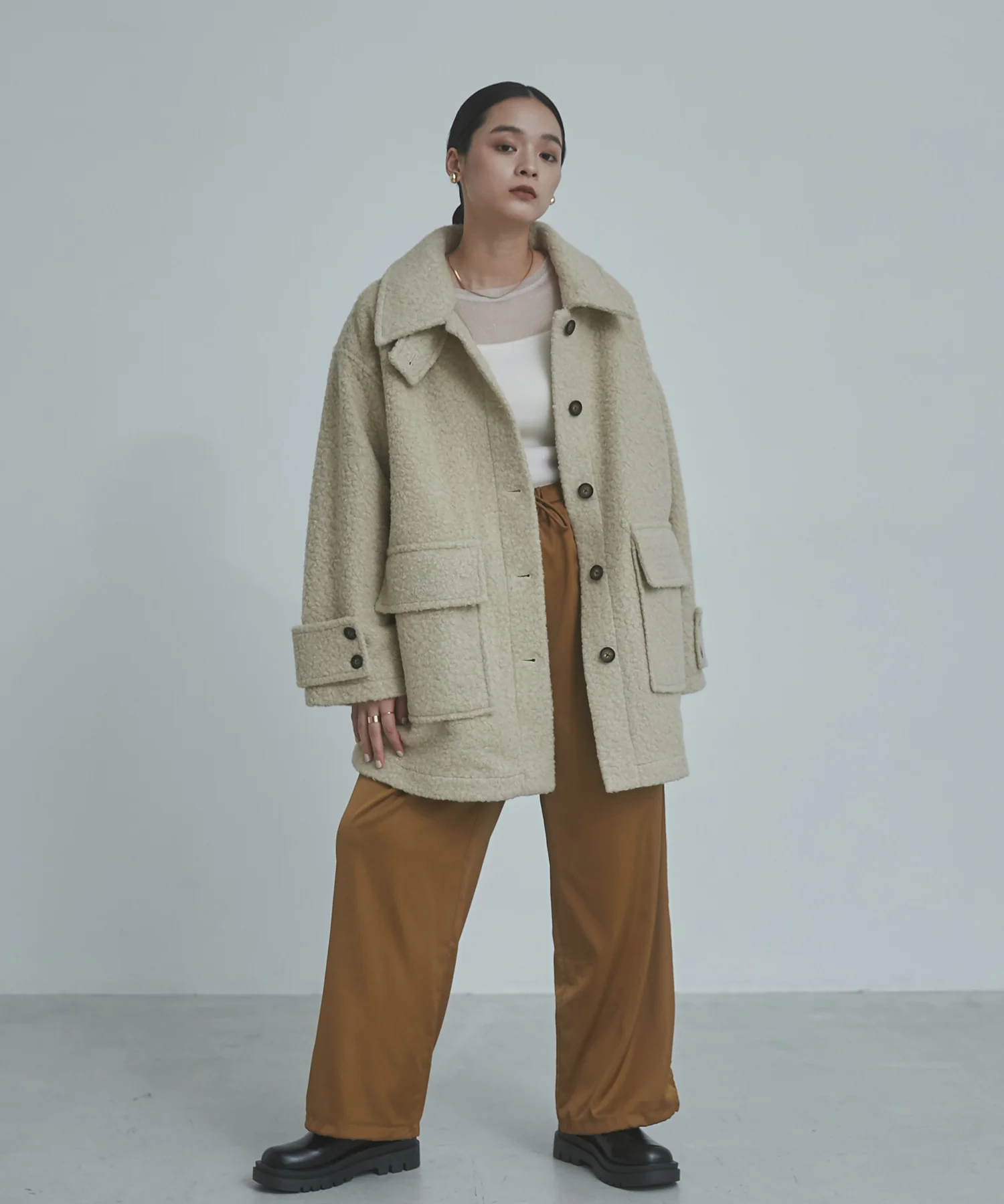 ブークレ ミドルシャツコート