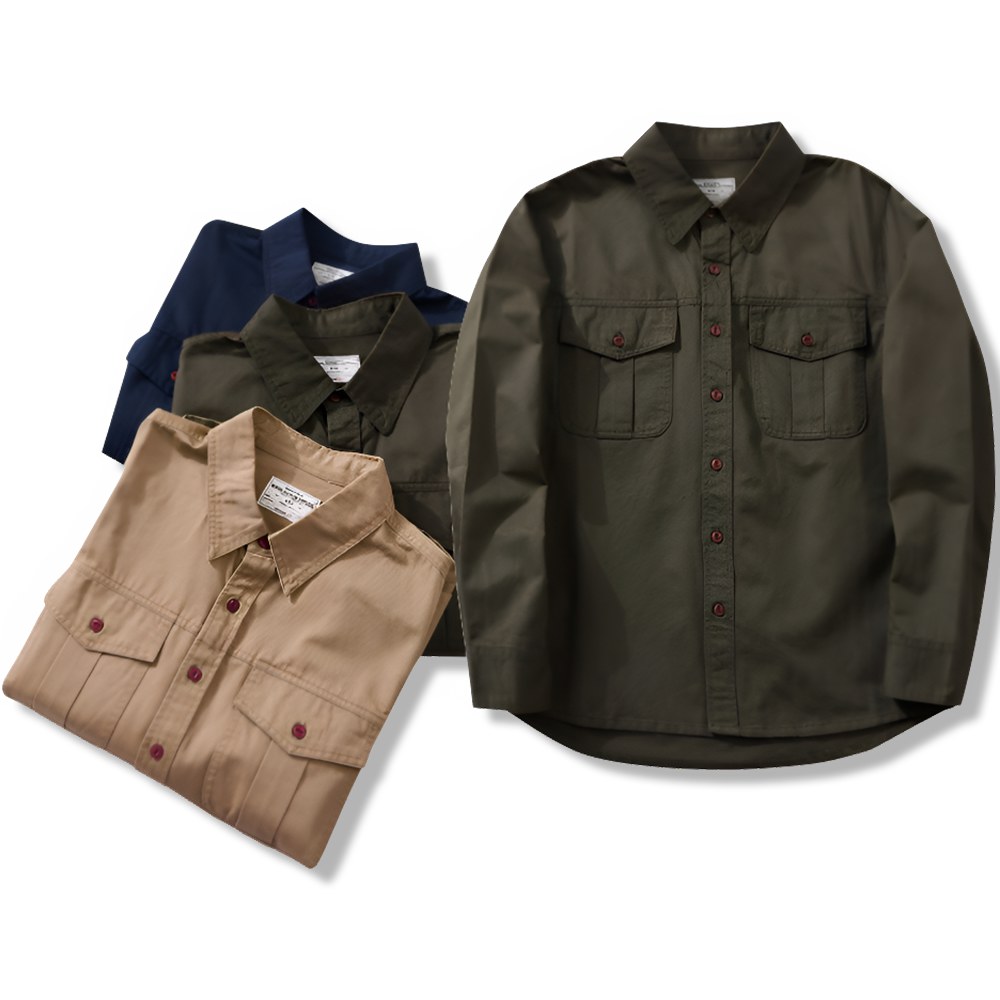 アメリカンレトロ風　無地ツイルワークシャツ