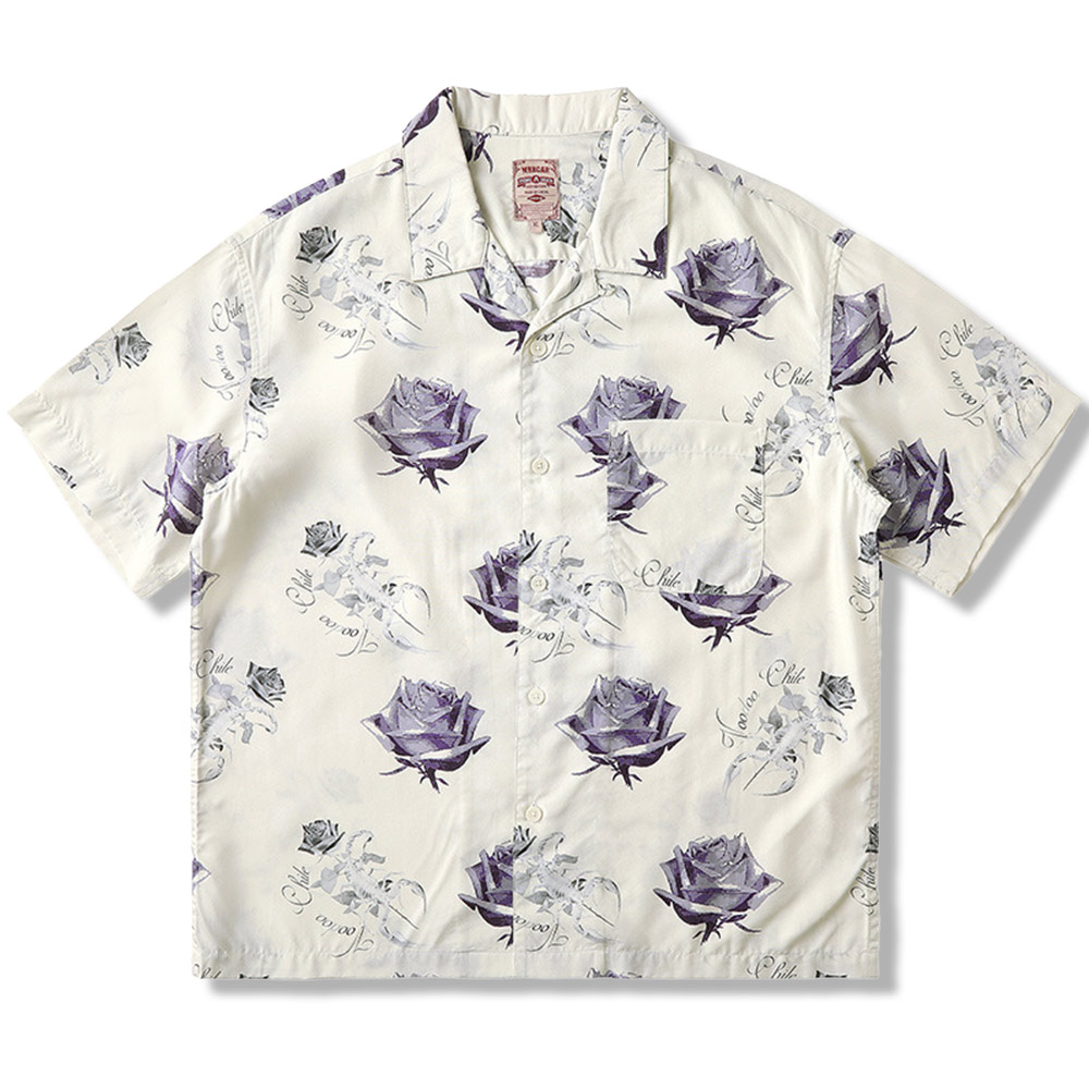 冷感リヨセル　サソリとバラの総柄アロハシャツ