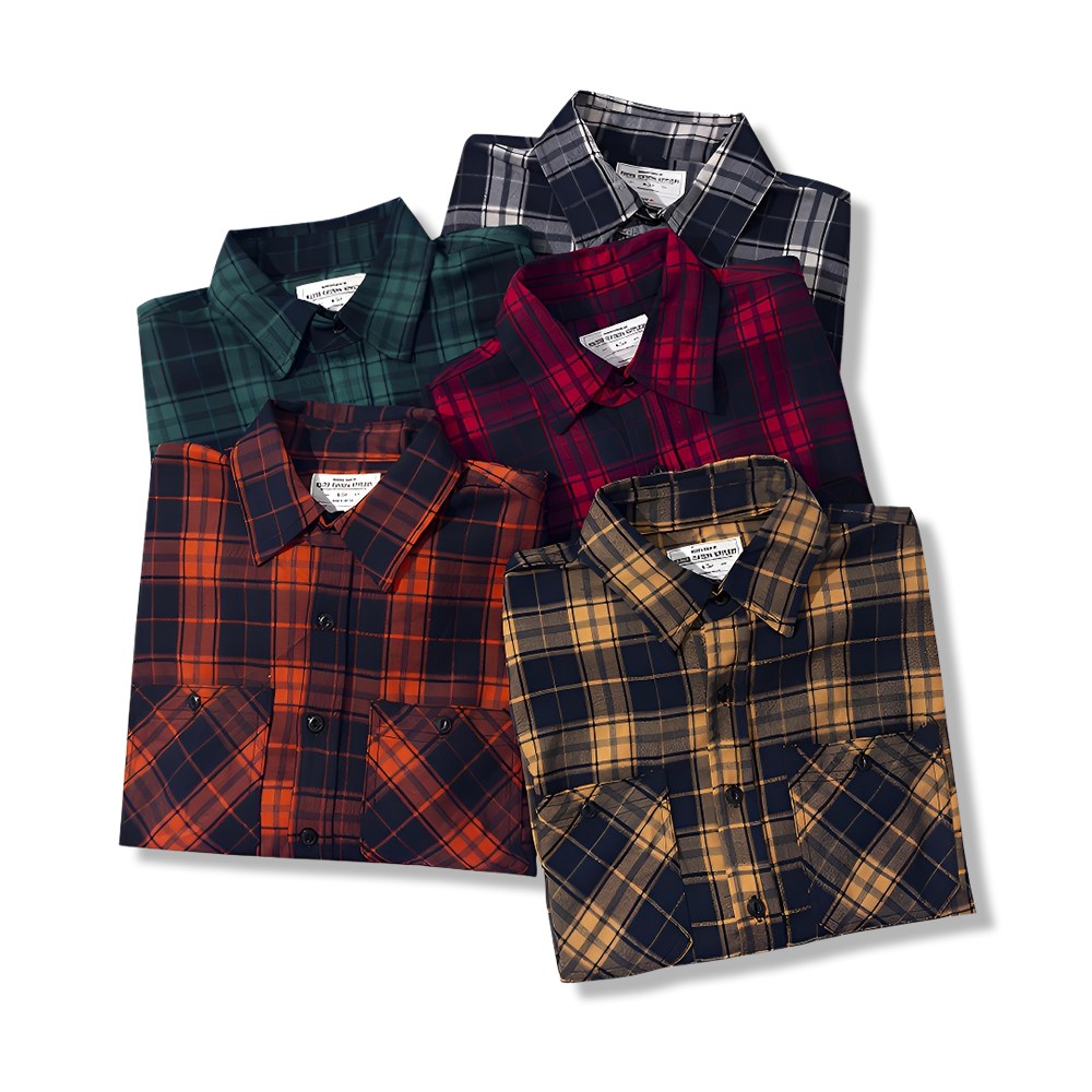 定番デザイン　ヘビーウェイトタータンチェック長袖シャツ