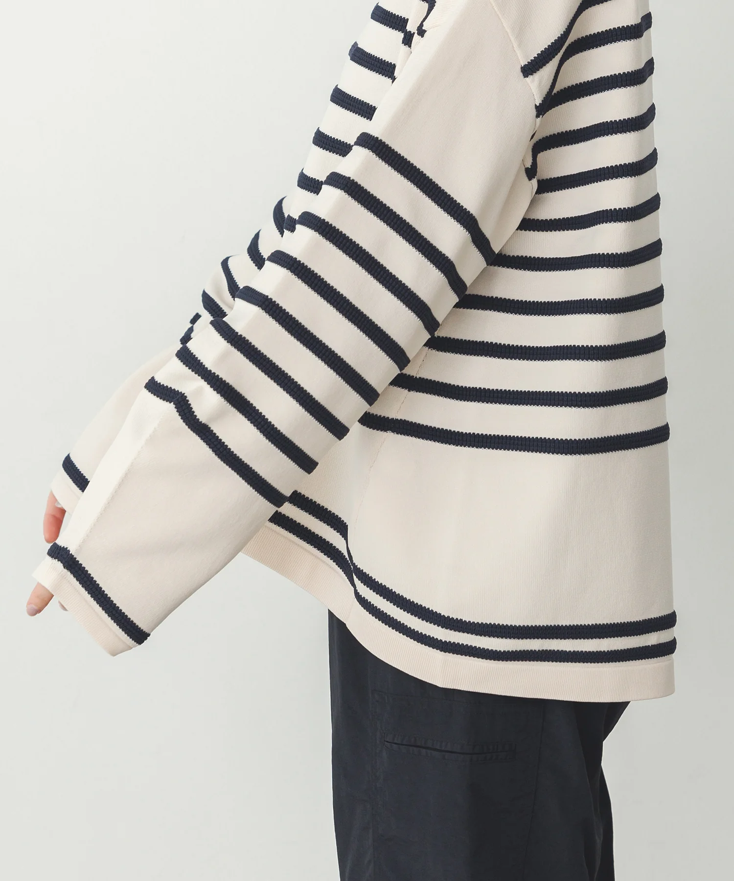 スポンディッシュ 柄編みボーダーニット