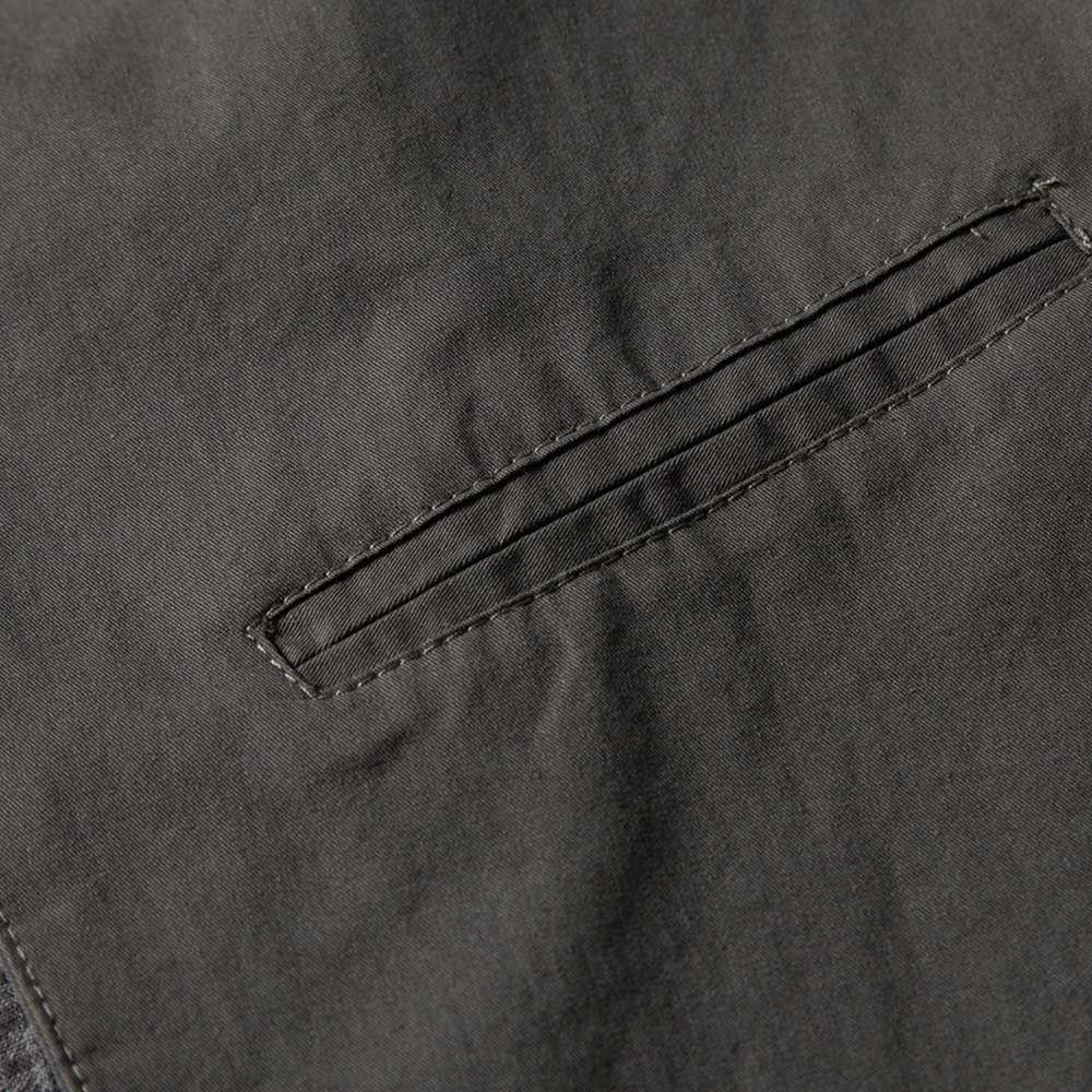 チェック柄切り替え　和風ノーカラーシャツ半袖