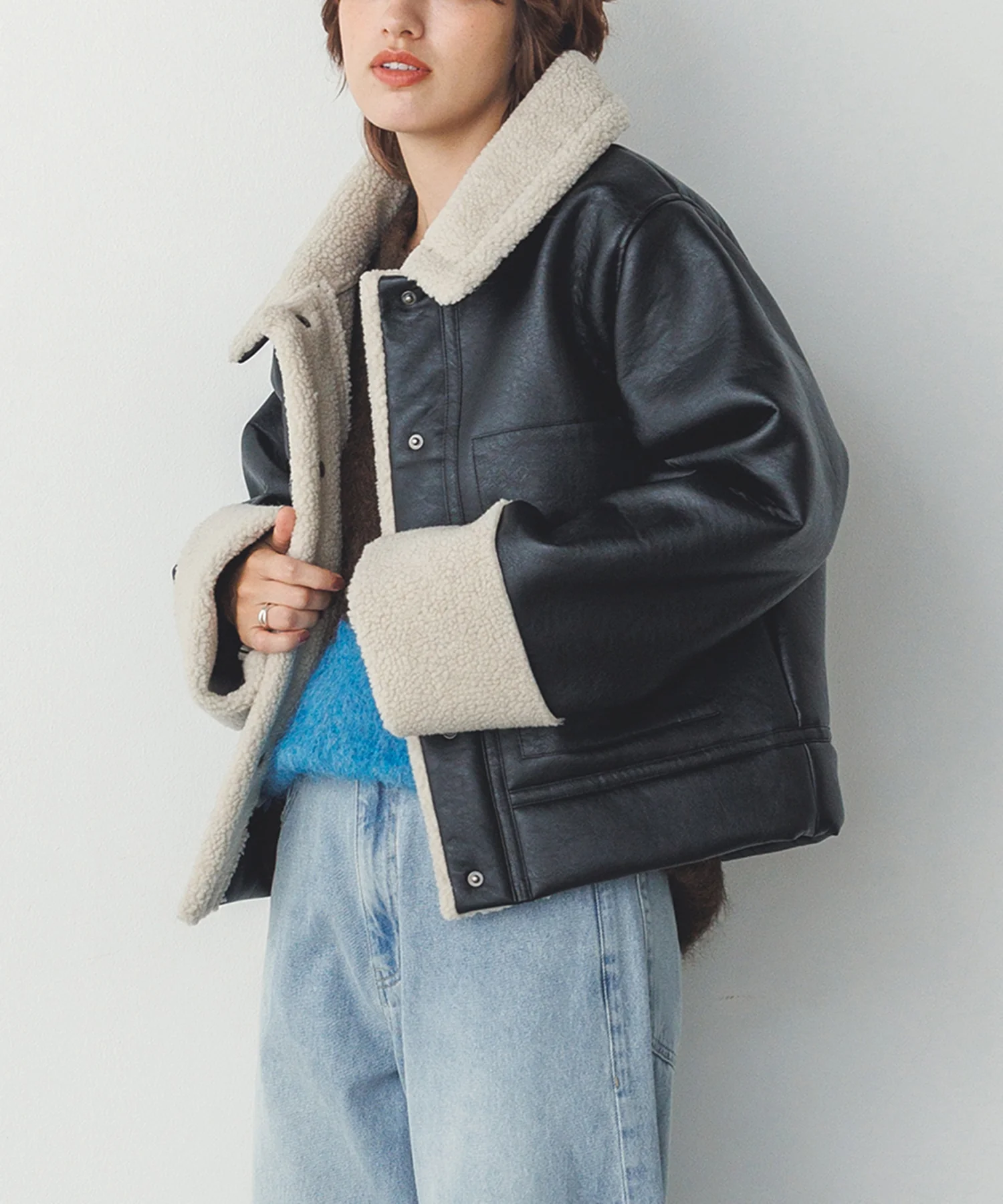 フェイクレザー×ボア ブルゾン