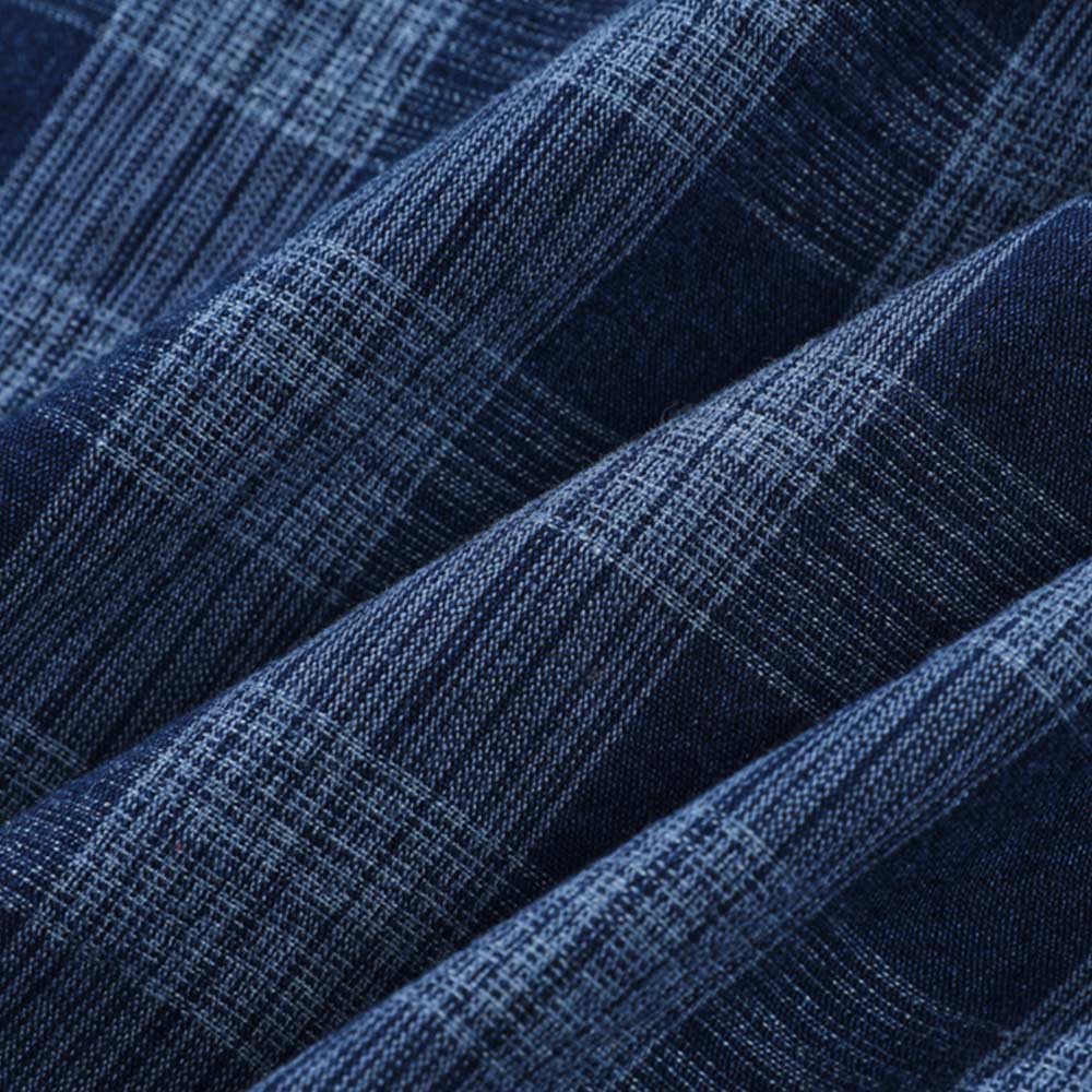 アメカジ　藍染チェック柄パッチワークシャツ