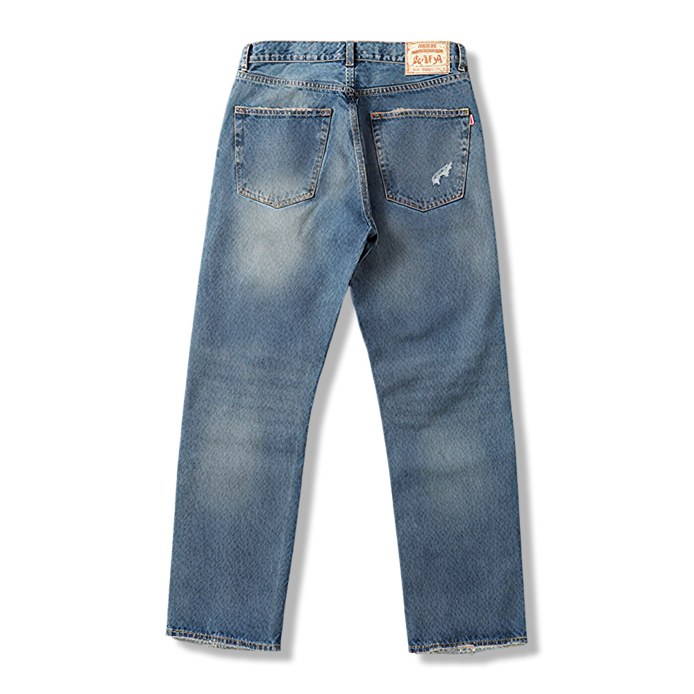 DIYクラフトダメージパッチワーク　ヘビーオンスセルビッジデニムパンツ