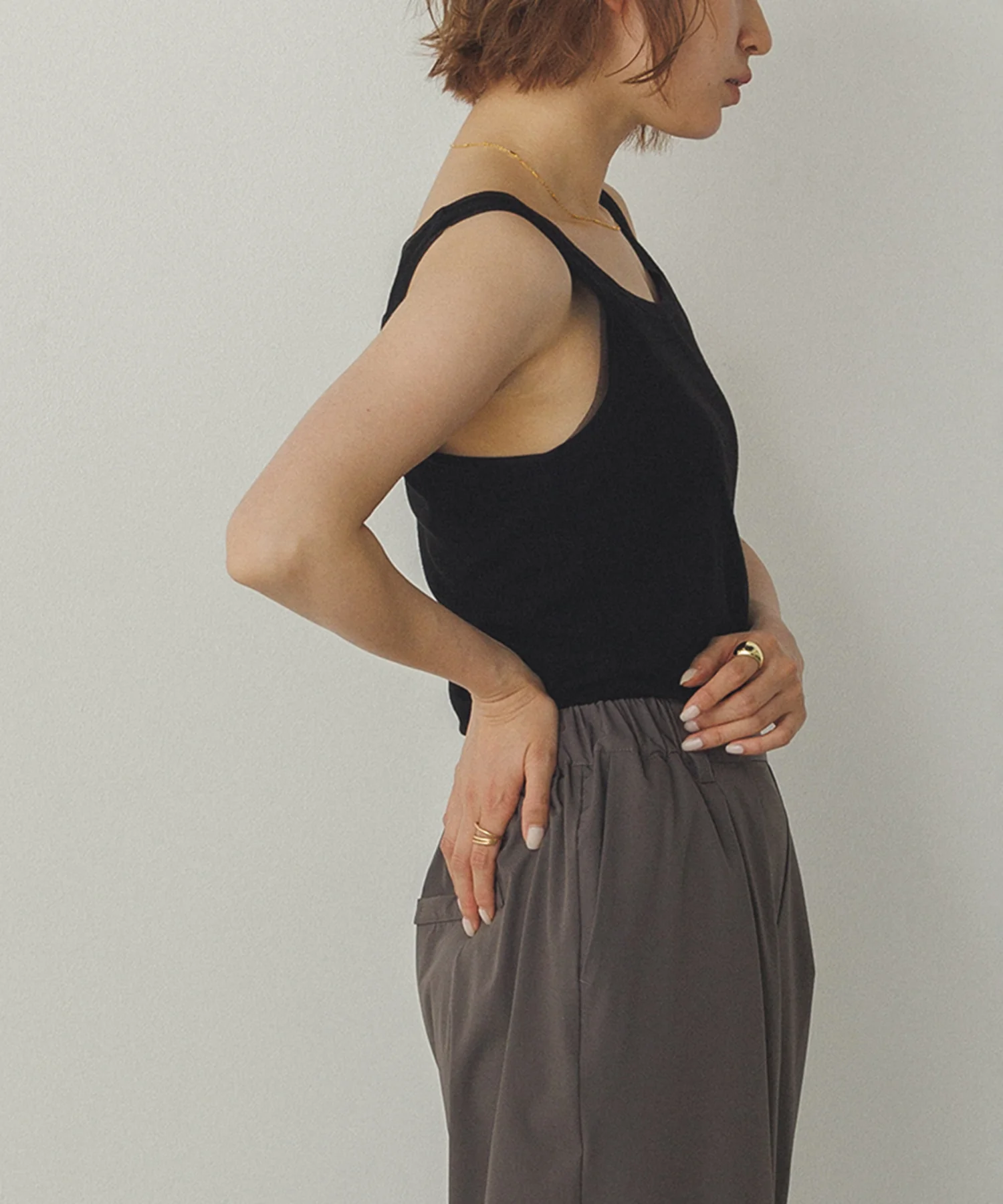 前後2WAY リブチュールタンクトップ