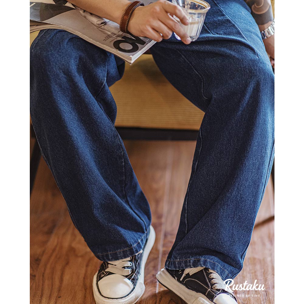 改良版ワーク風　タック入りゴムウエストテーパードデニム