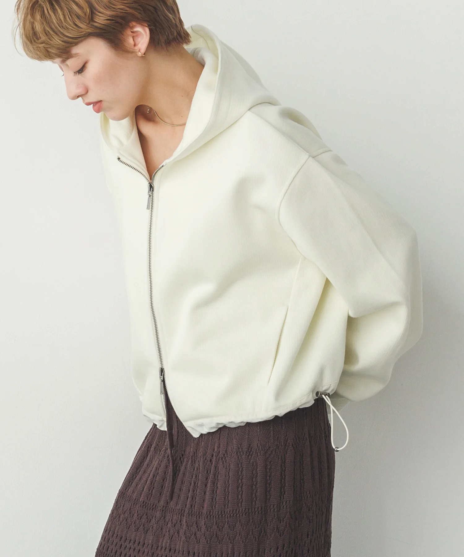 ダブルジップ ショートフーディ