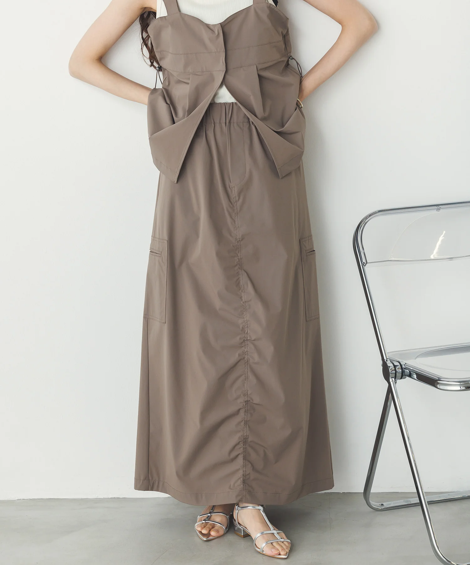 【接触冷感】シャーリング カーゴスカート