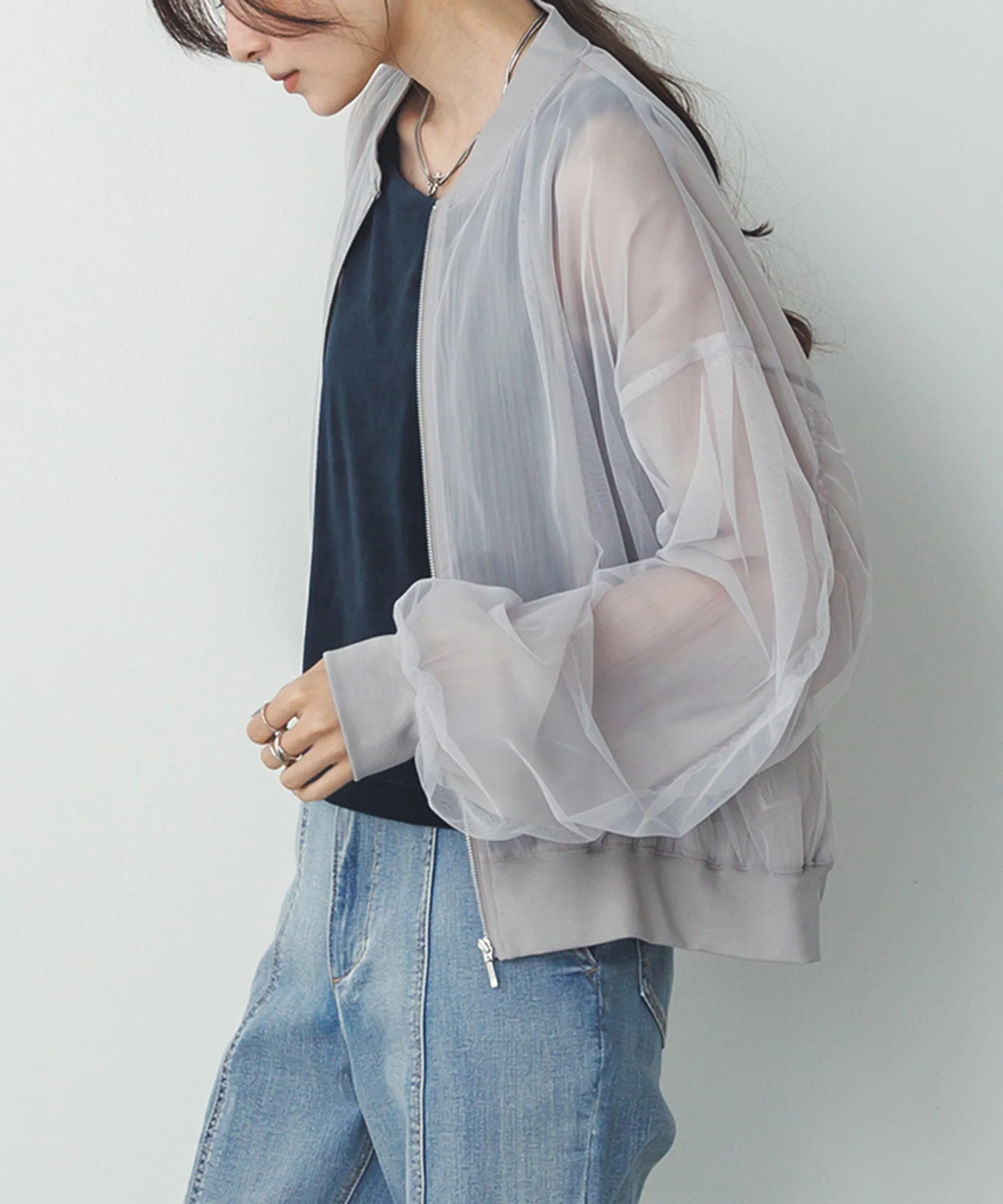 チュールシアー チェックブルゾン