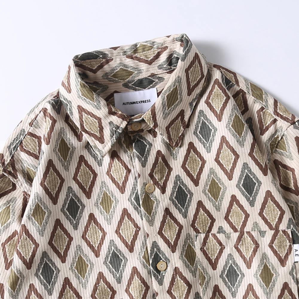 和風 　幾何学模様コーデュロイシャツ