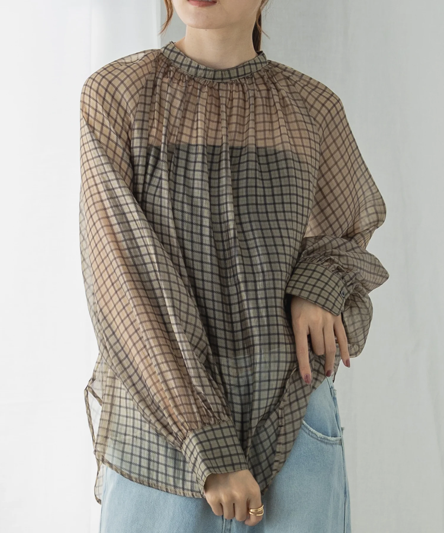 チェック シアートップス