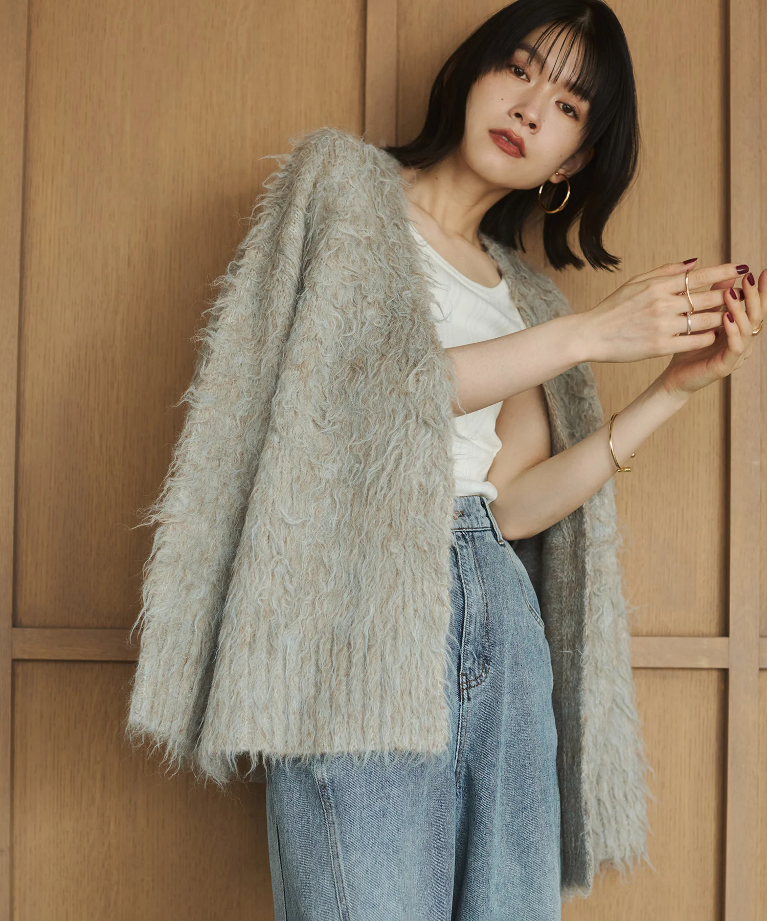 起毛シャギー ニットカーディガン