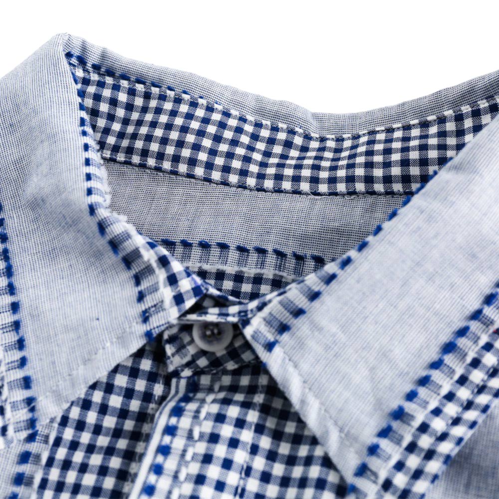 アメカジ　チェック柄パッチワーク長袖シャツ