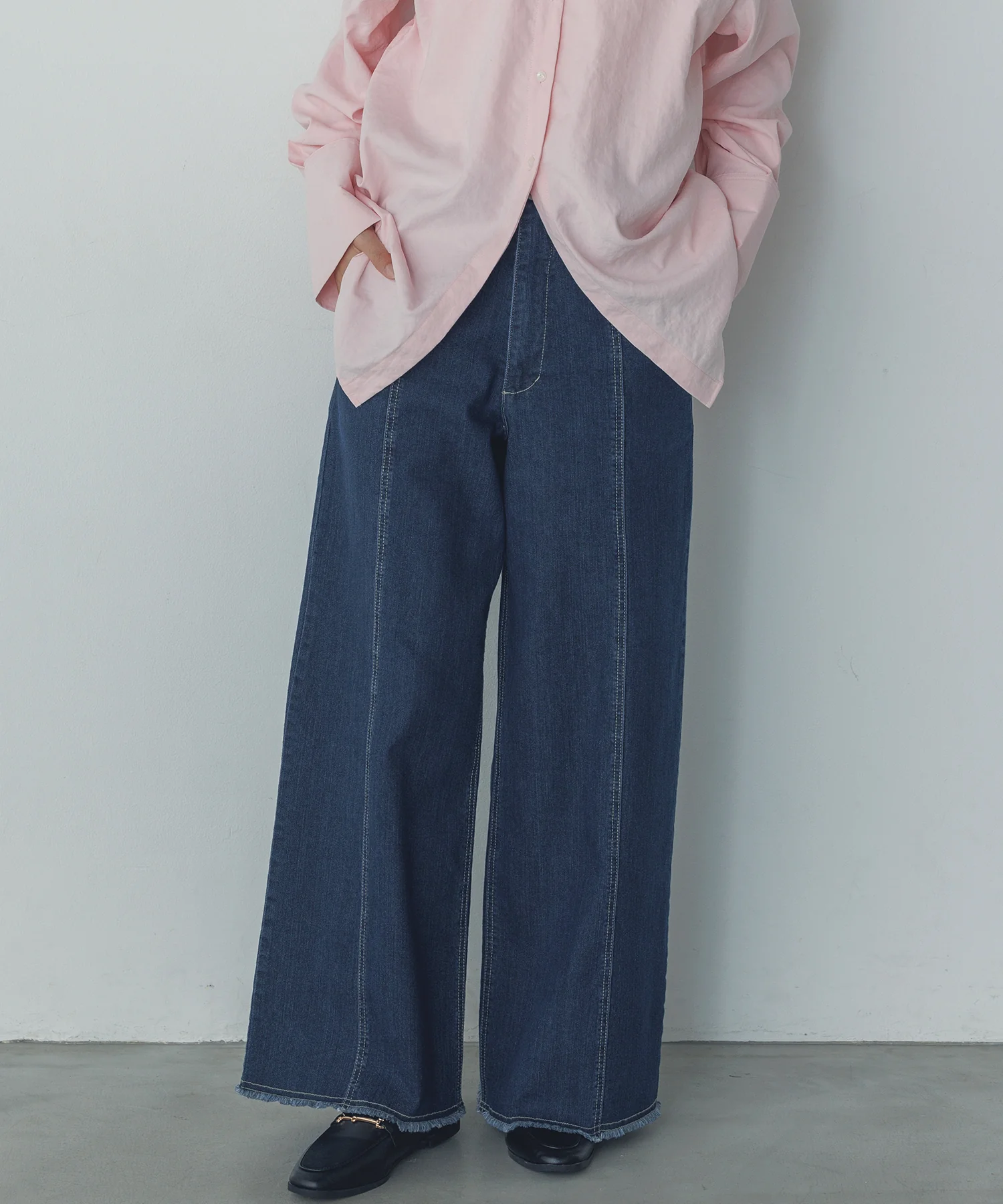 デニム/ツイル ハイウエストワイドパンツ