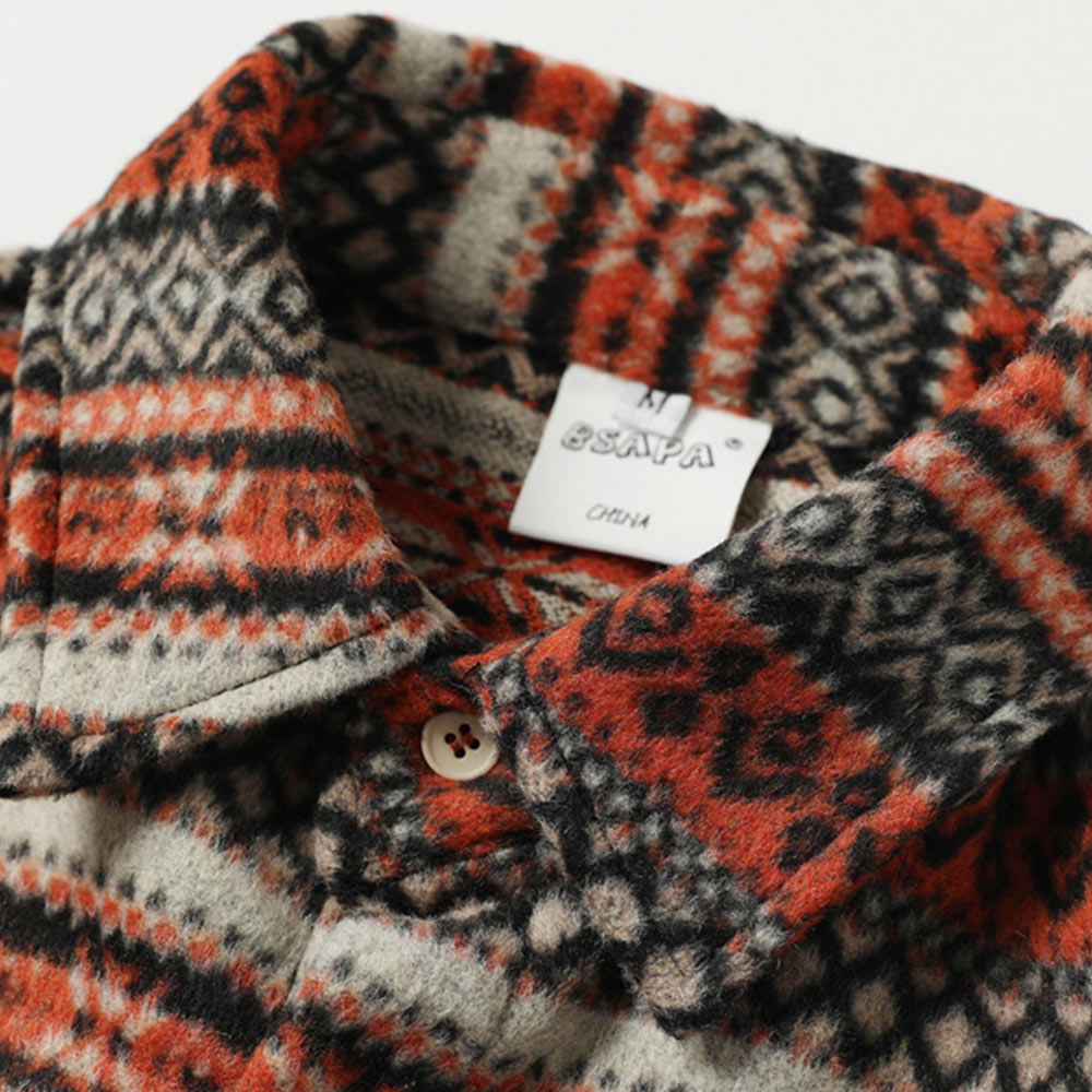 ナバホ柄ジャカード裏起毛長袖ラシャシャツ