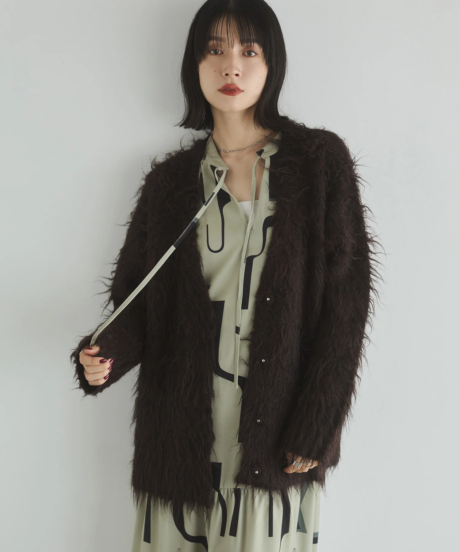 起毛シャギー ニットカーディガン