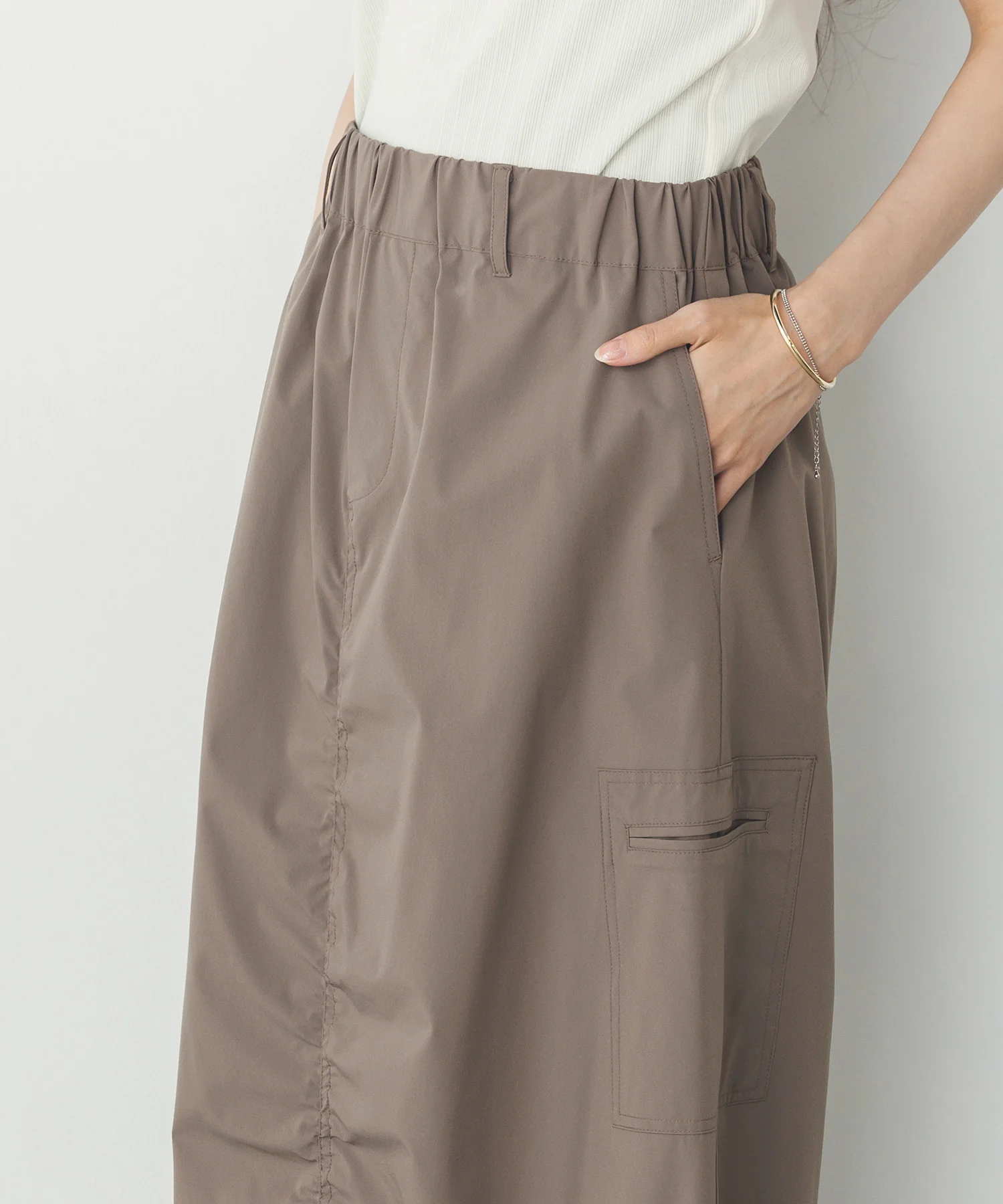 【接触冷感】シャーリング カーゴスカート