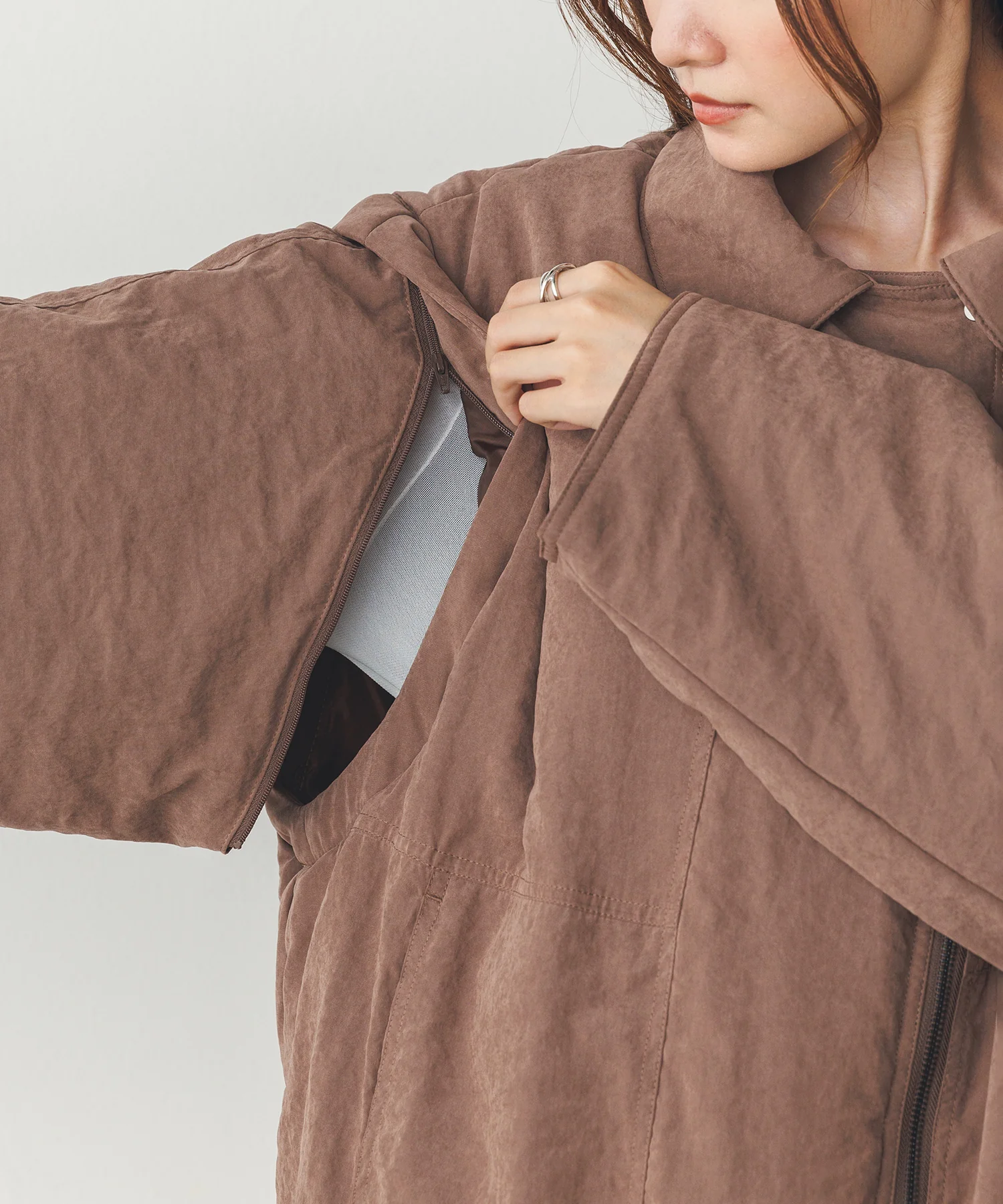 袖取り外し2way 中綿ライダースコート