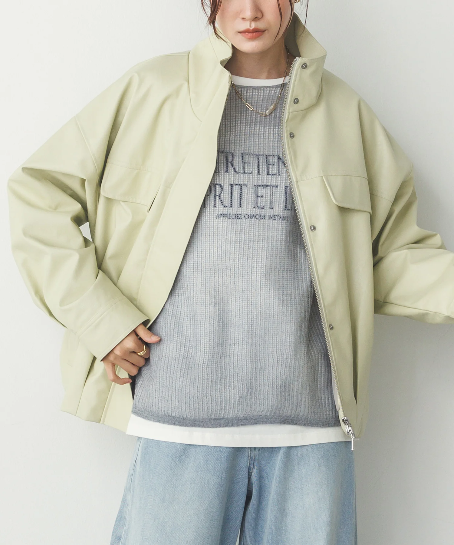 フェイクレザー オーバーブルゾン