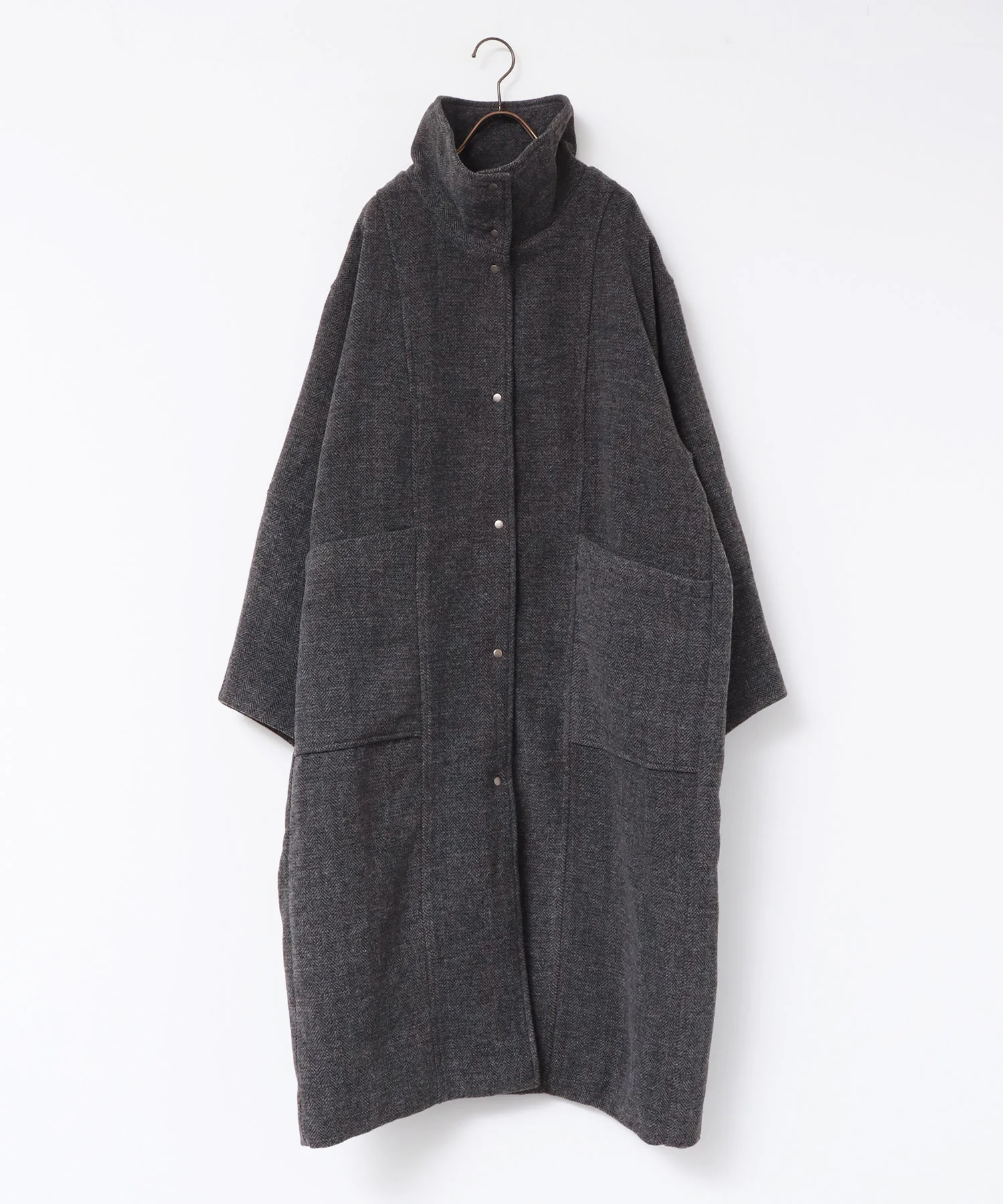 杢ヘリンボーン スタンドカラーコート