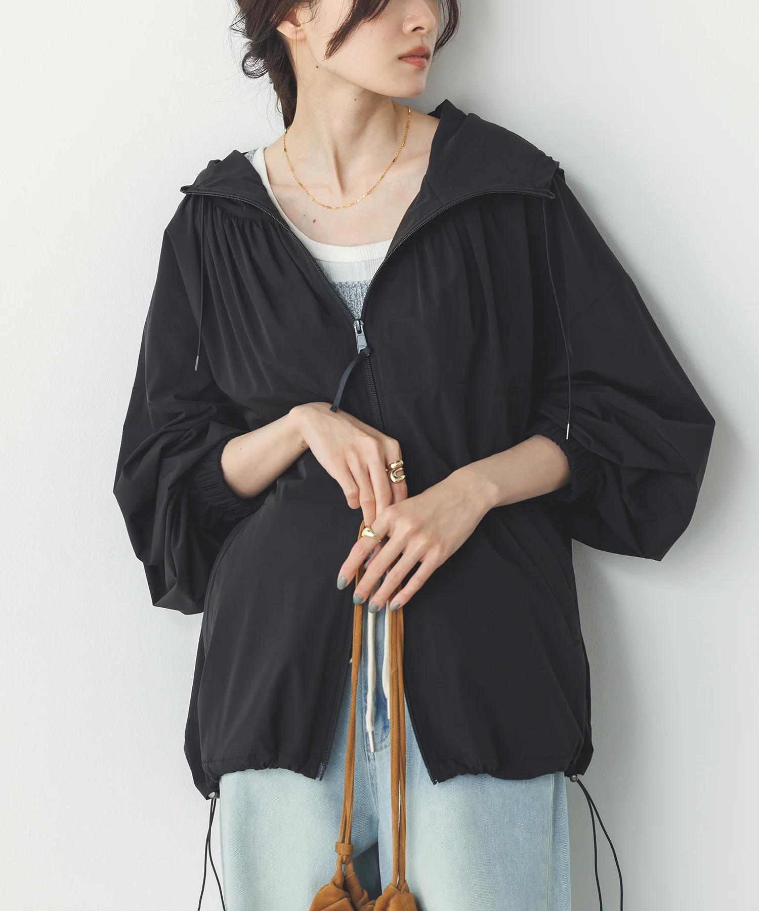 【接触冷感】フード付 ギャザーブルゾン