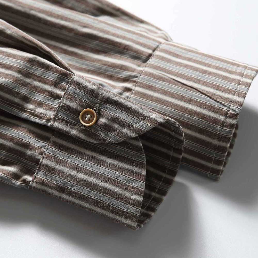 ノーアイロン防シワ　枯茶ストライプ柄　禅意風シャツ