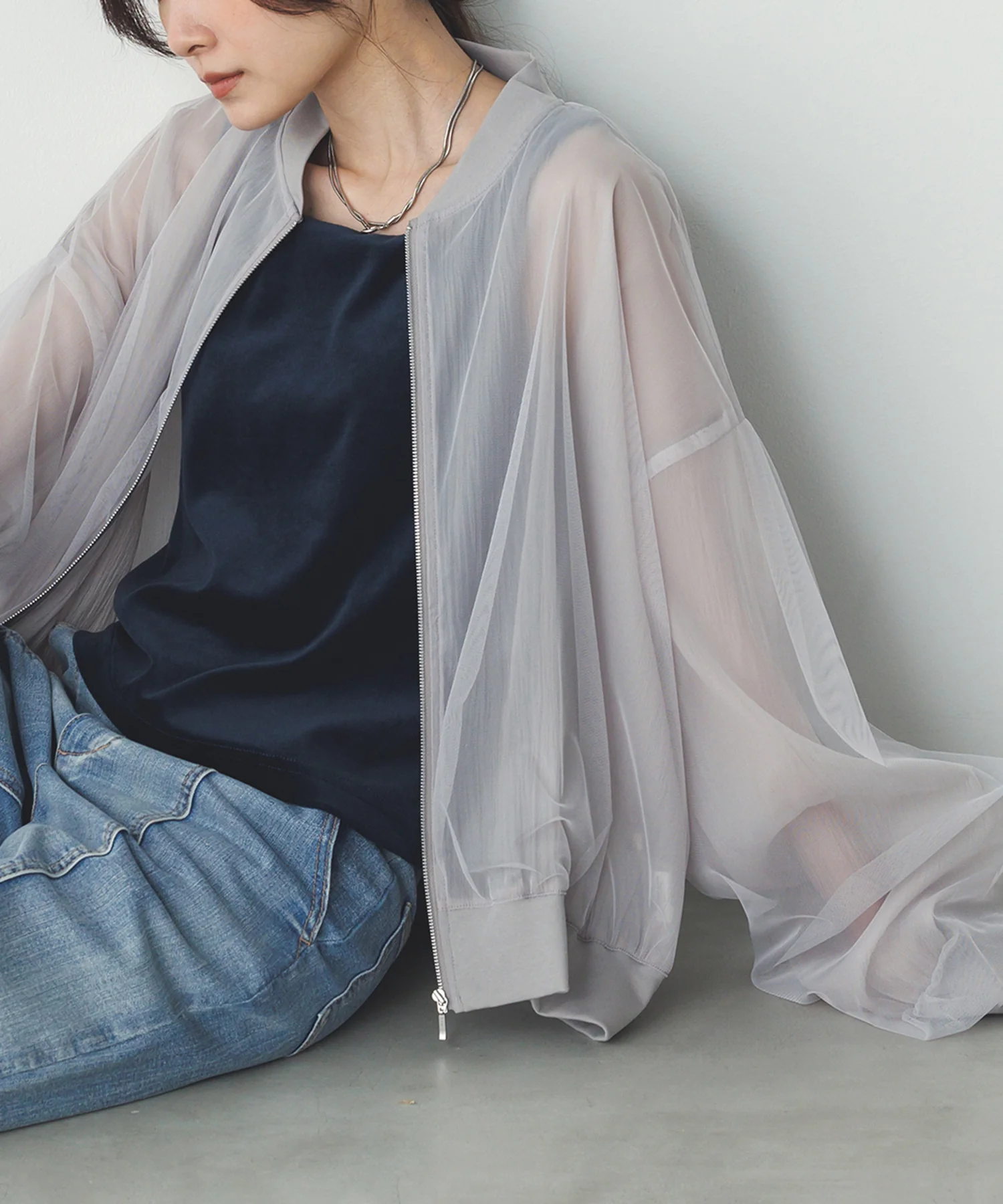 チュールシアー チェックブルゾン