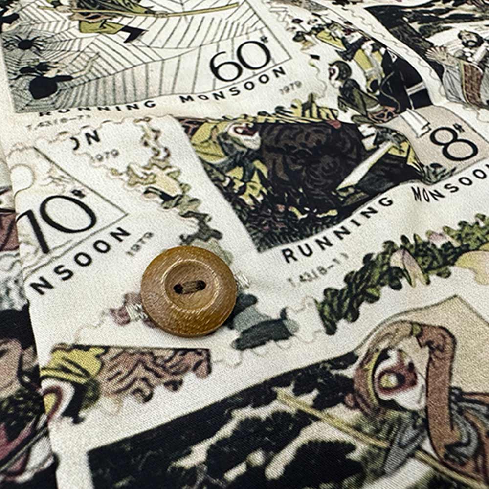 レトロ風切手コラージュ「孫悟空」柄半袖シャツ