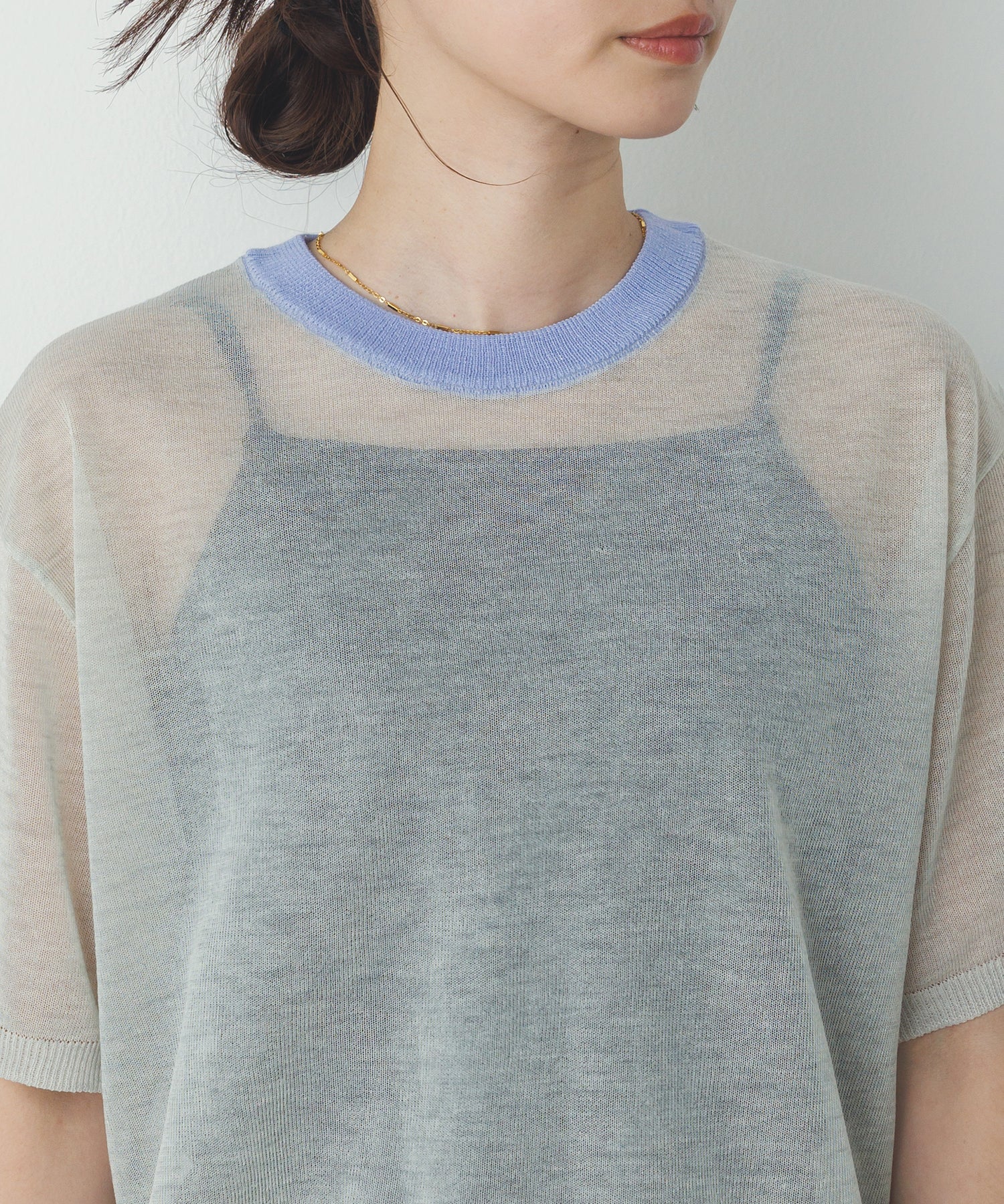 バイカラー シアー半袖ニット