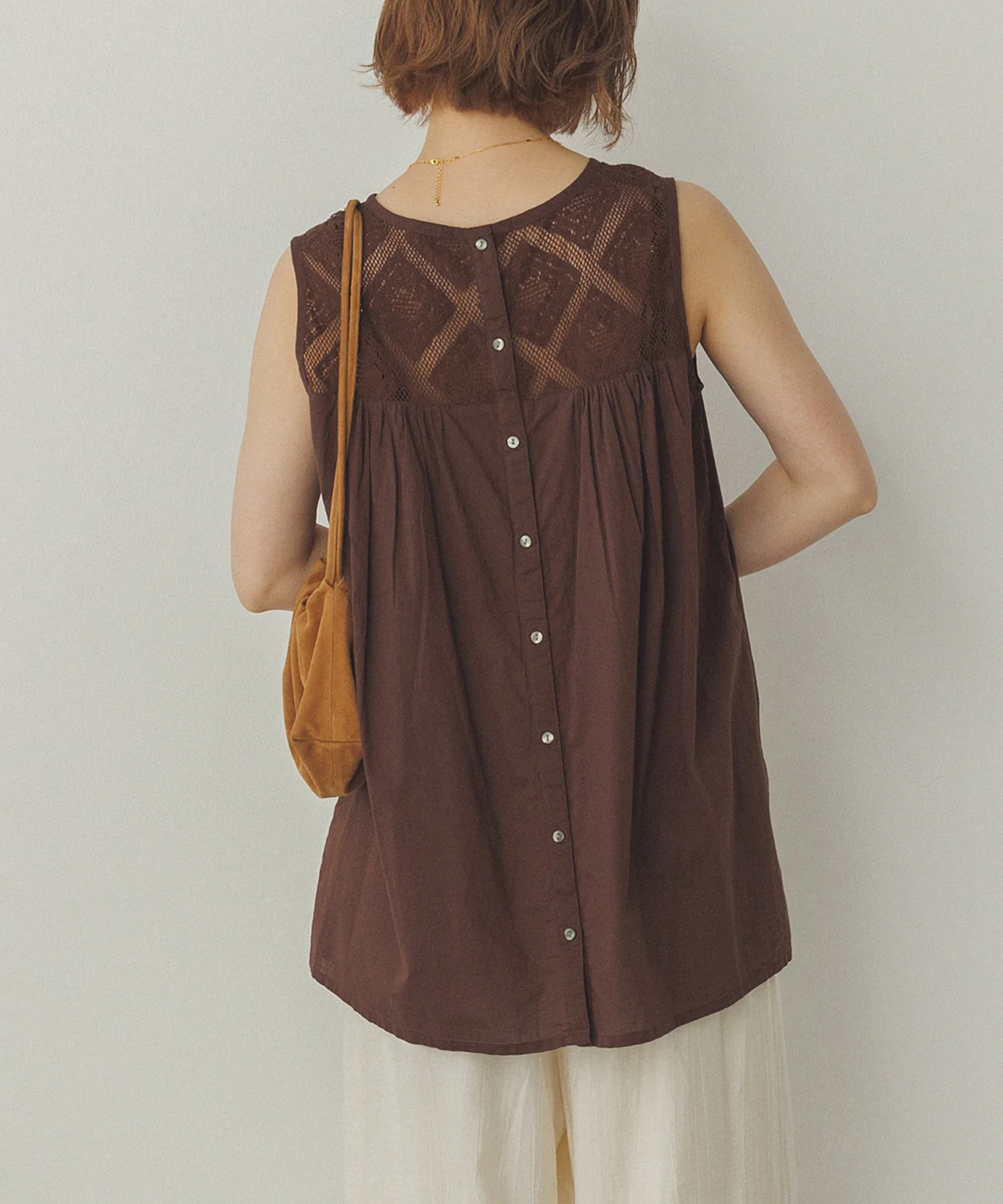 レース切替 ノースリーブブラウス