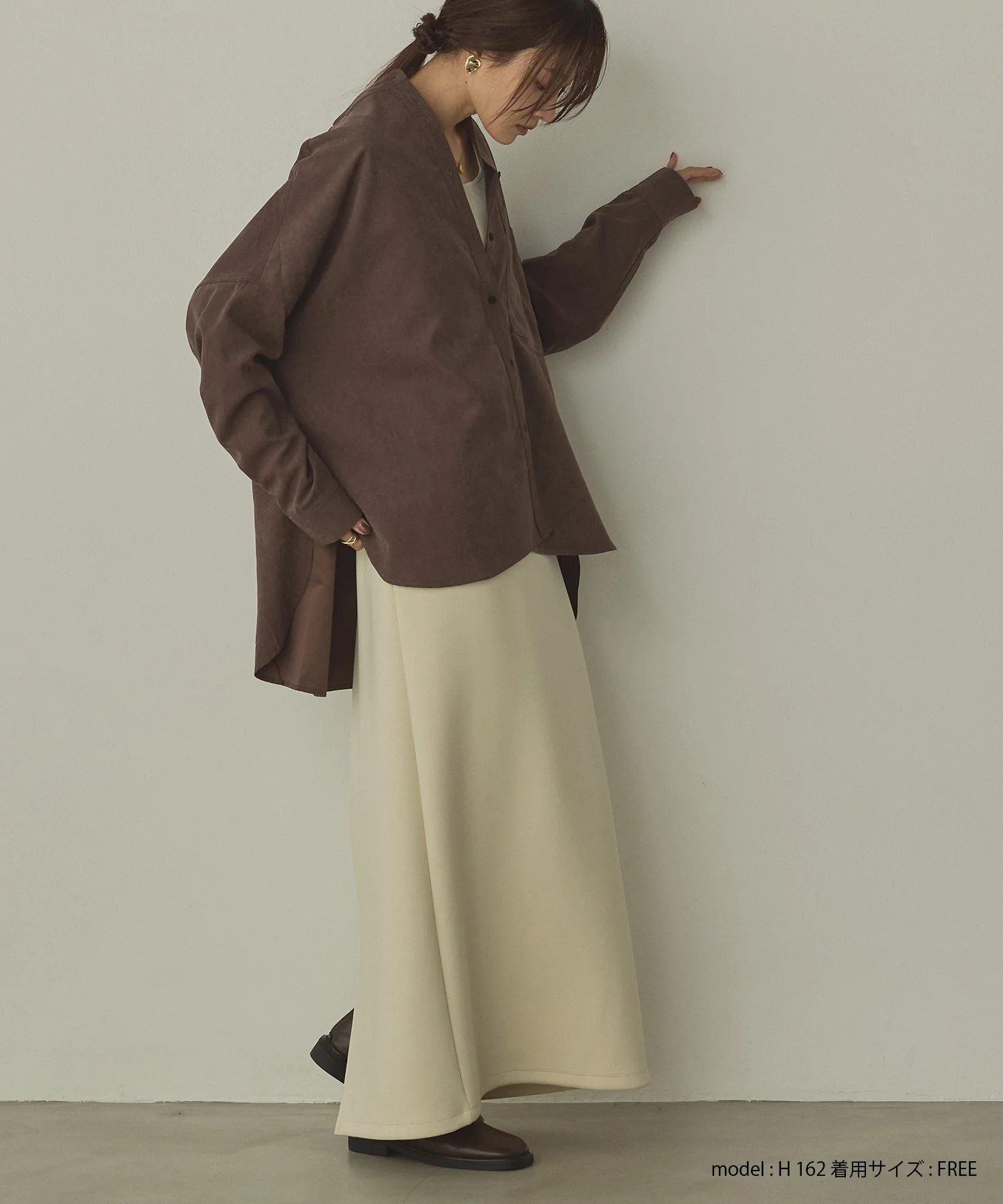 【WEB限定/別注】スウェードライク バンドカラーオーバーサイズシャツ