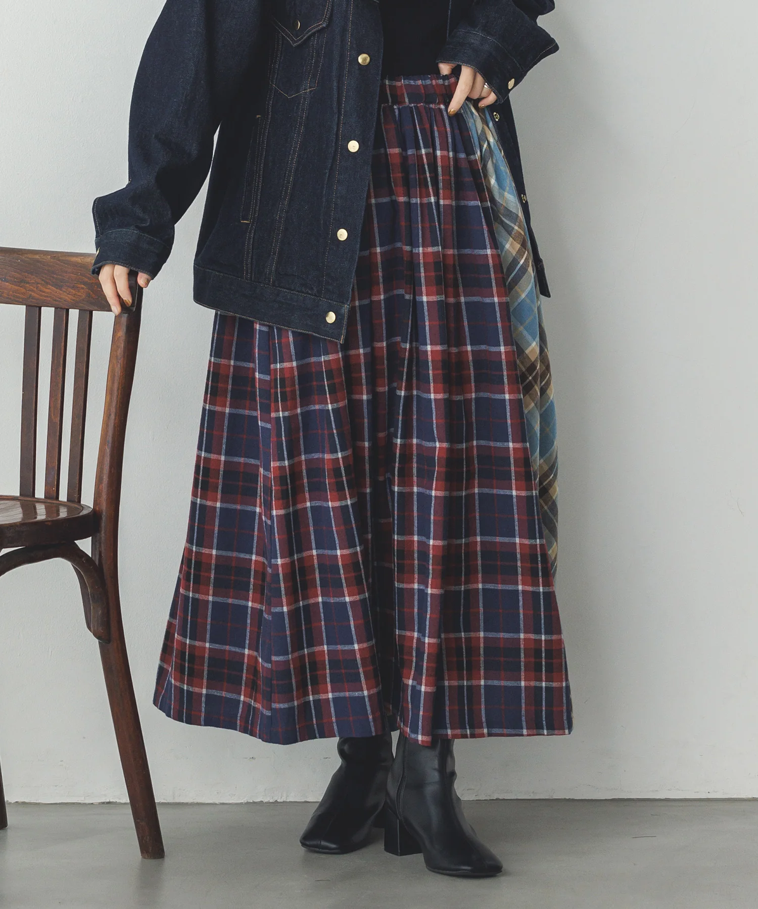 ネルチェックギャザースカート