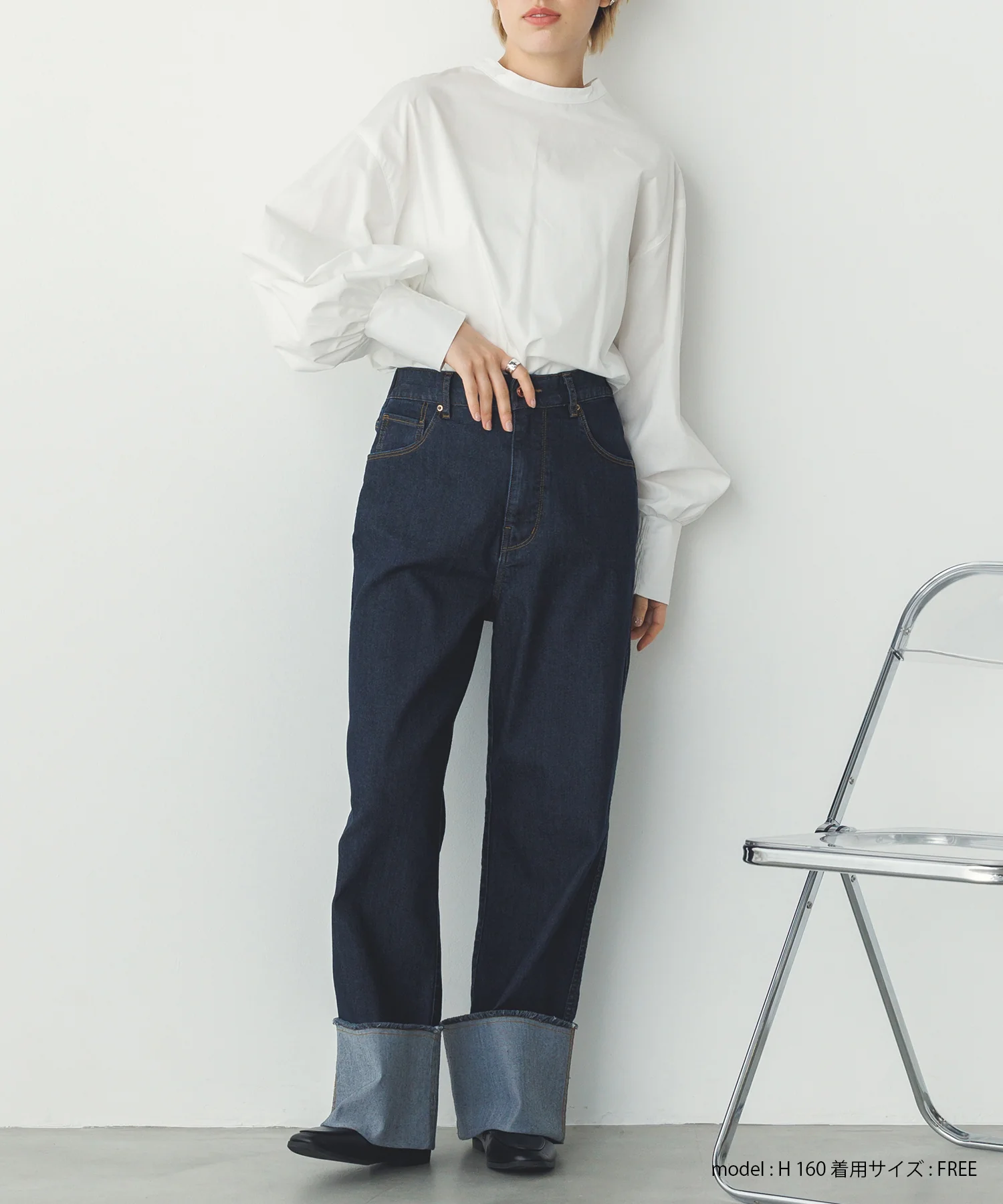 【WEB限定/別注】バンドカラー ボリュームスリーブ2WAYブラウス