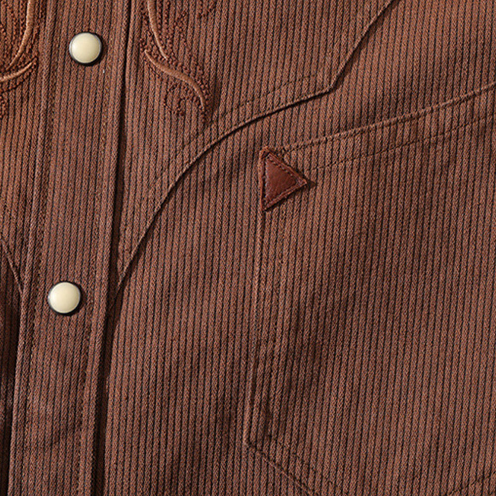 アメカジ　ウエスタンレトロ風刺繍ストライプシャツ